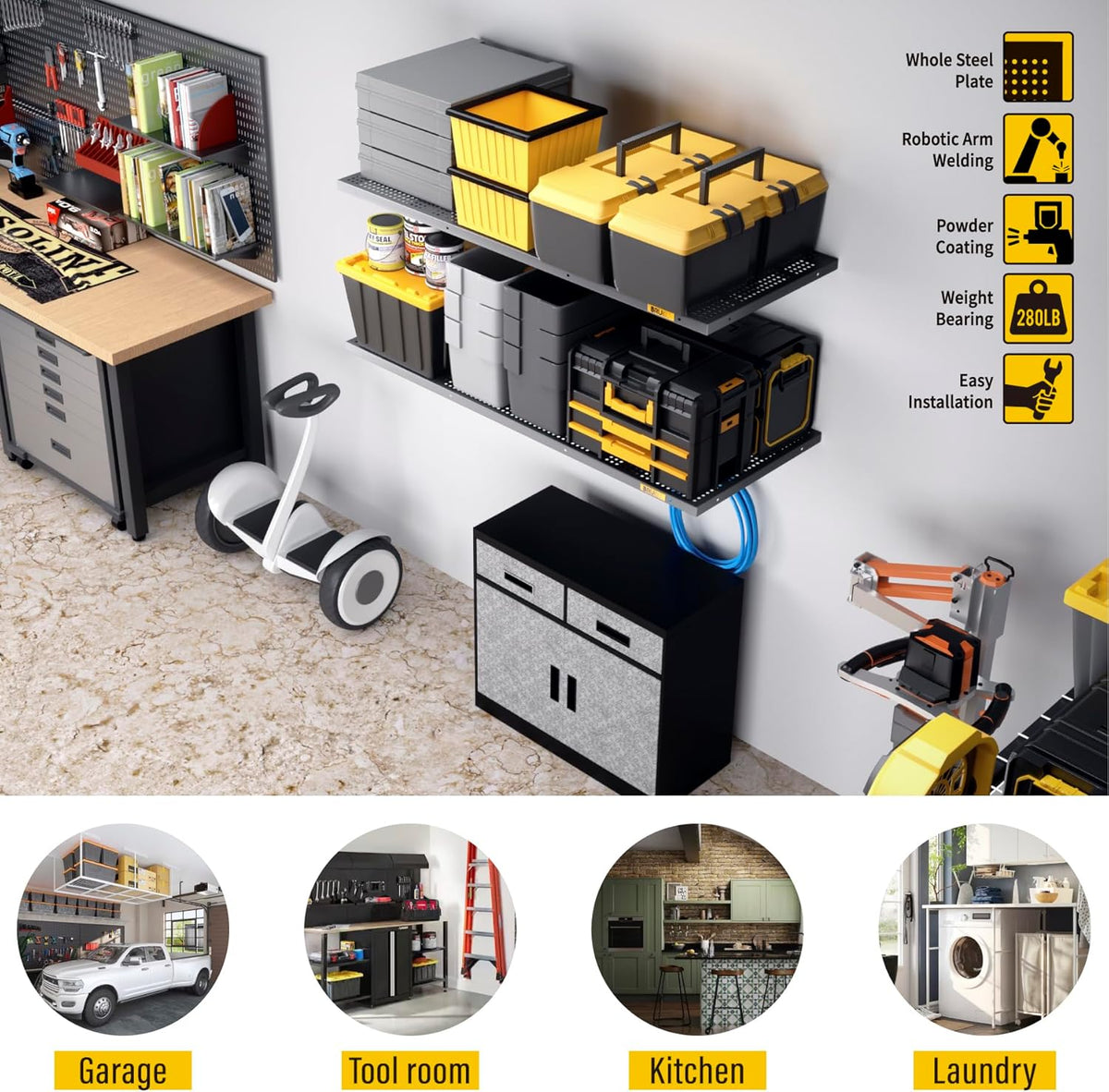 2Pack 1.64x4ft Adjustable Metal Garage Wall Shelving Heavy Duty Garage Storage Shelf Wall Mounted
