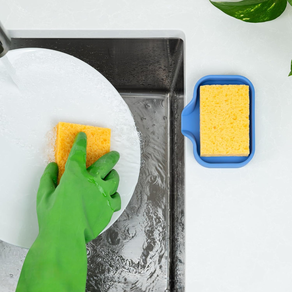 Zulay Kitchen Small Silicone Sponge Holder (4.9x3.3”) – Space-Saving Sink Organizer Tray for