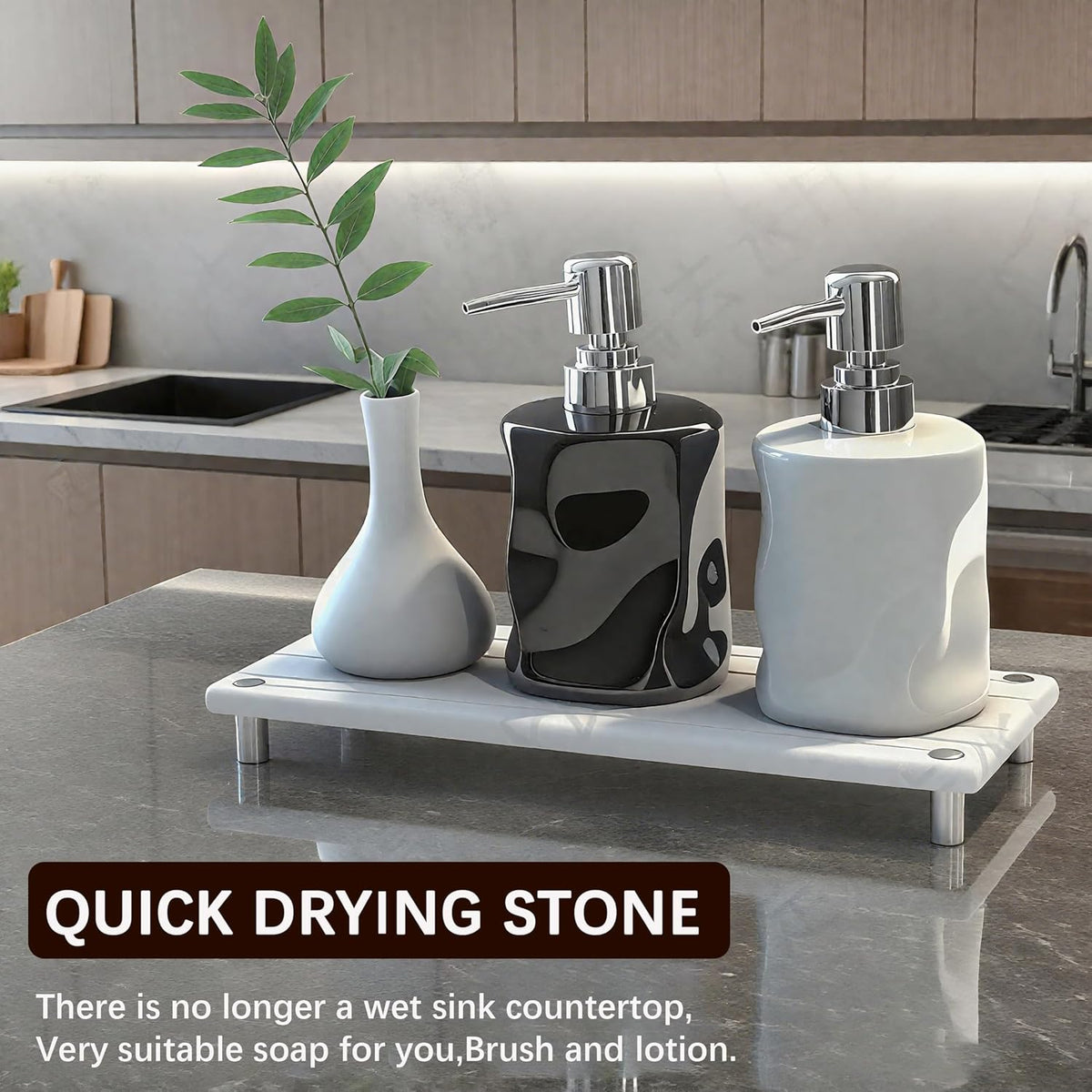 Quick Dry Sink Caddy Kitchen Sink Organizer, Water Absorbing Stone Tray for Sink, Stone Drying
