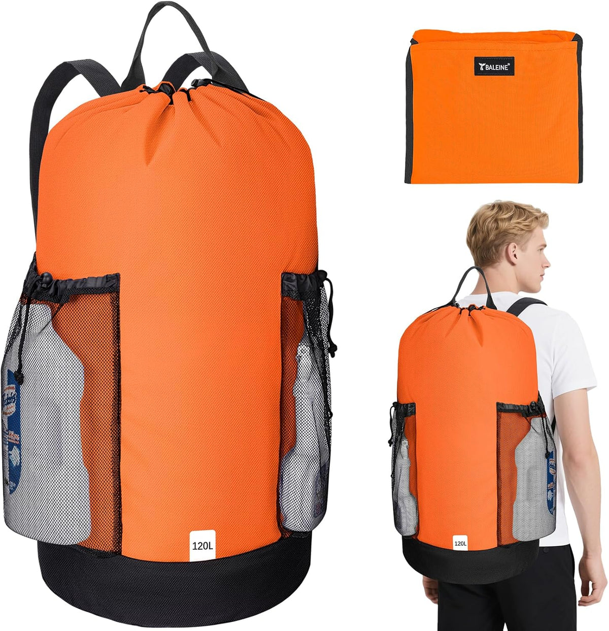 BALEINE 120L Laundry Bag Backpack, 900D Oxford Fabric Large Travel Laundry Bags with Shoulder