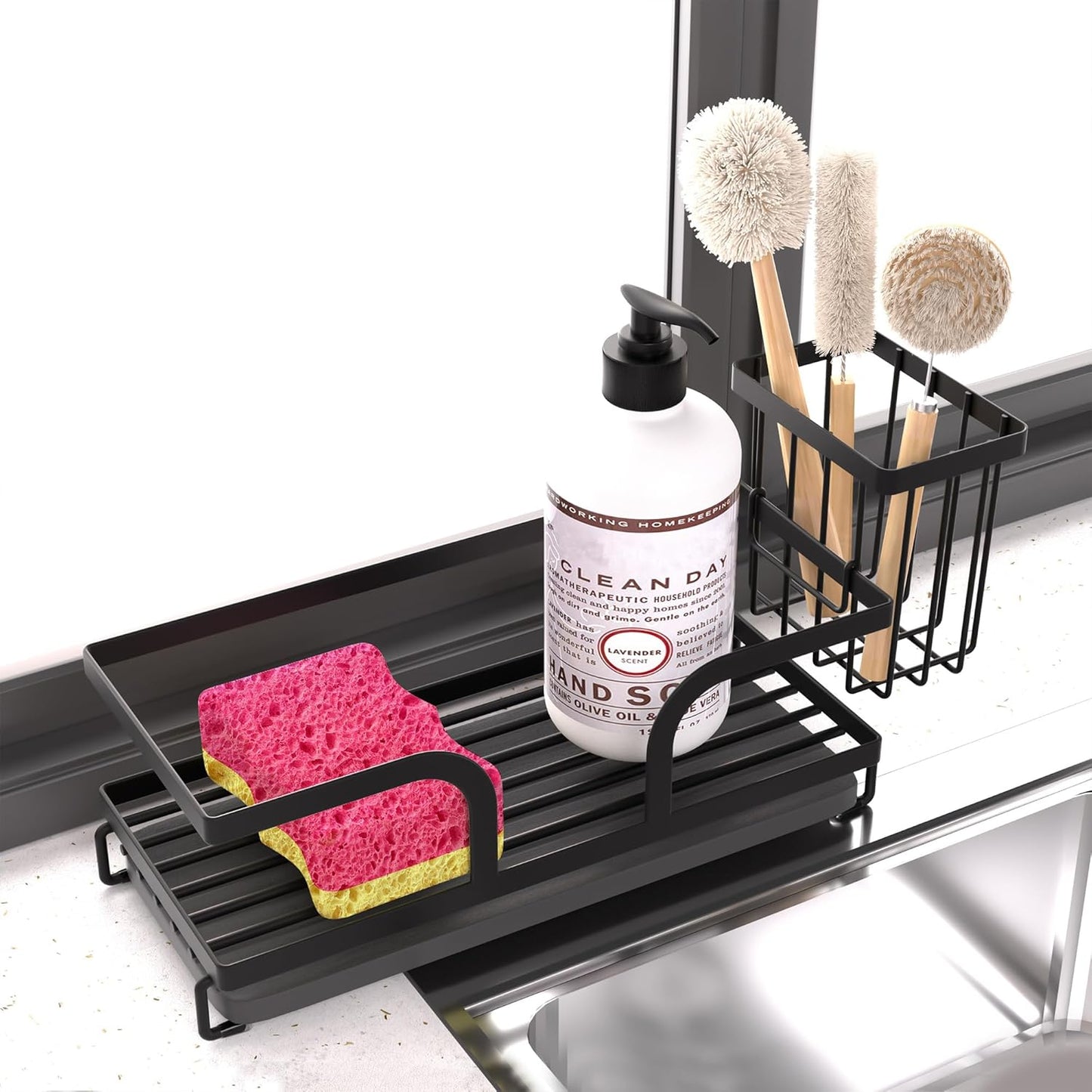 Sponge Holder for Kitchen Sink,Sink Caddy Organizers with Stone Drying Tray, Kitchen Sink Organizer