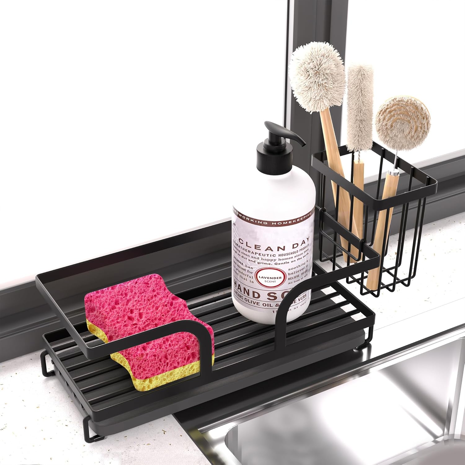 Sponge Holder for Kitchen Sink,Sink Caddy Organizers with Stone Drying Tray, Kitchen Sink Organizer