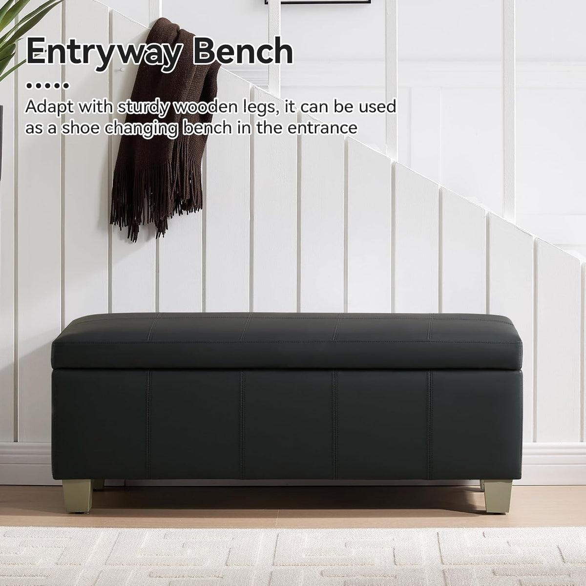 41" Faux Leather Storage Ottoman, Stitch Tufted Rectangle Upholstered End of Bed Storage Bench