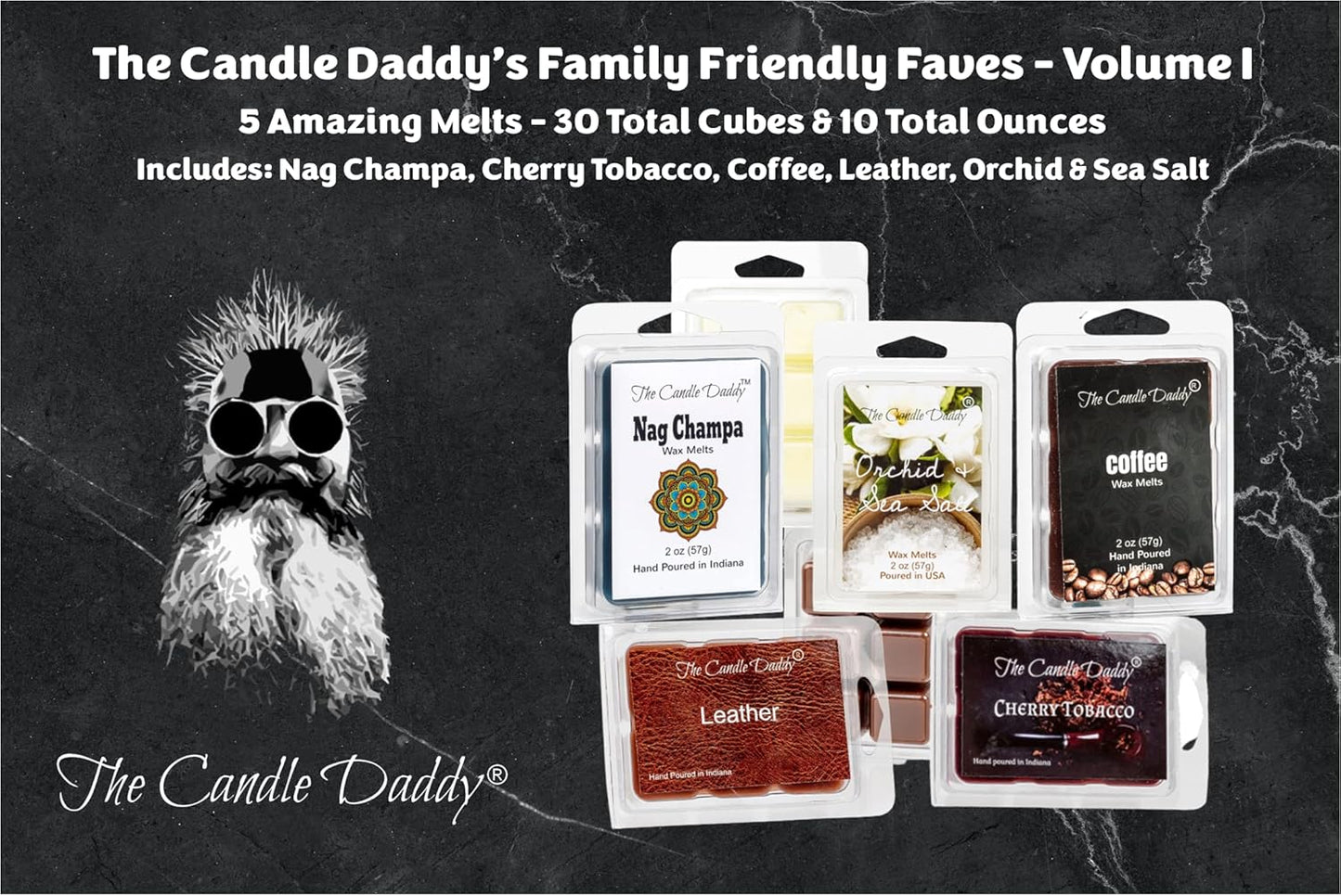 The Candle Daddy Family Friendly FAVES Volume I - 5 Pack of Wax Melts - 30 Total Cubes - 10 Total