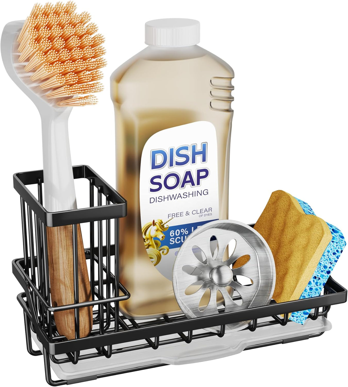 SWTYMIKI Sink Caddy Sponge Holder - Kitchen Sink Organizer with High Brush Holder for Countertop to