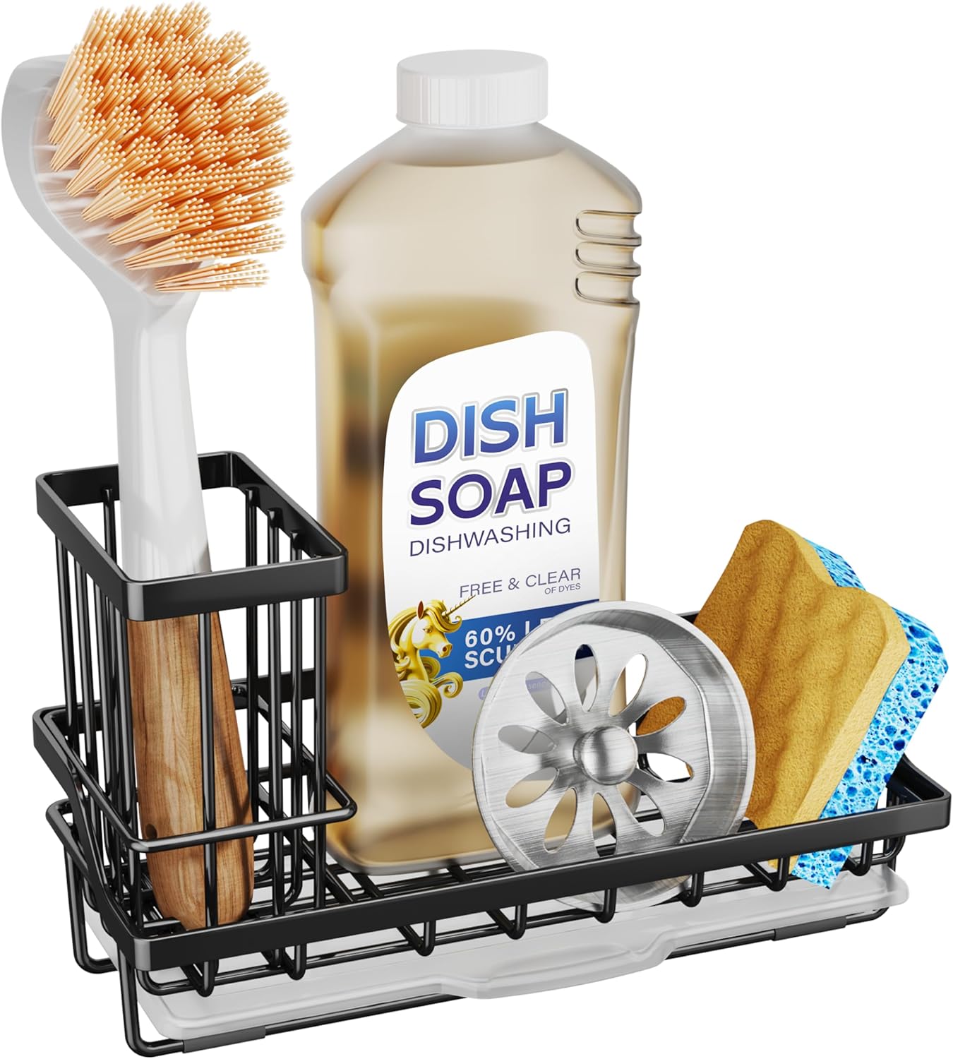 SWTYMIKI Sink Caddy Sponge Holder - Kitchen Sink Organizer with High Brush Holder for Countertop to