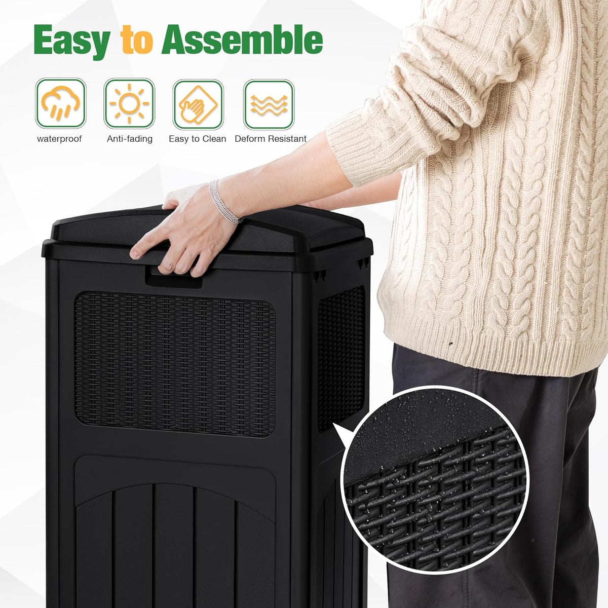 Flamaker 30 Gallon Trash Can, Resin Outdoor Garbage Can with Lid, Waterproof Hideaway Patio Waste