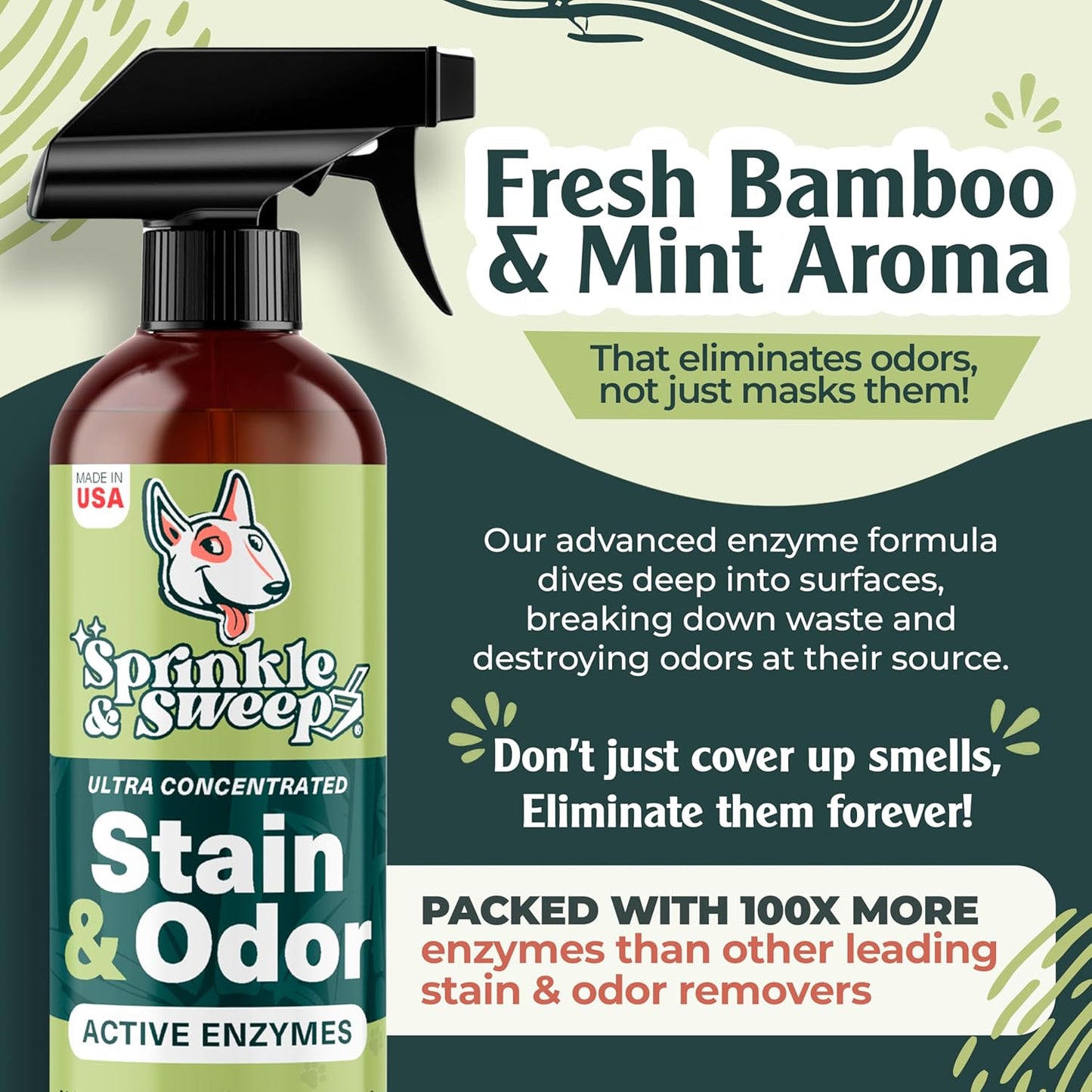Sprinkle & Sweep Pet Stain and Odor Remover - Super Concentrated Pet Odor Eliminator - No Scrubbing