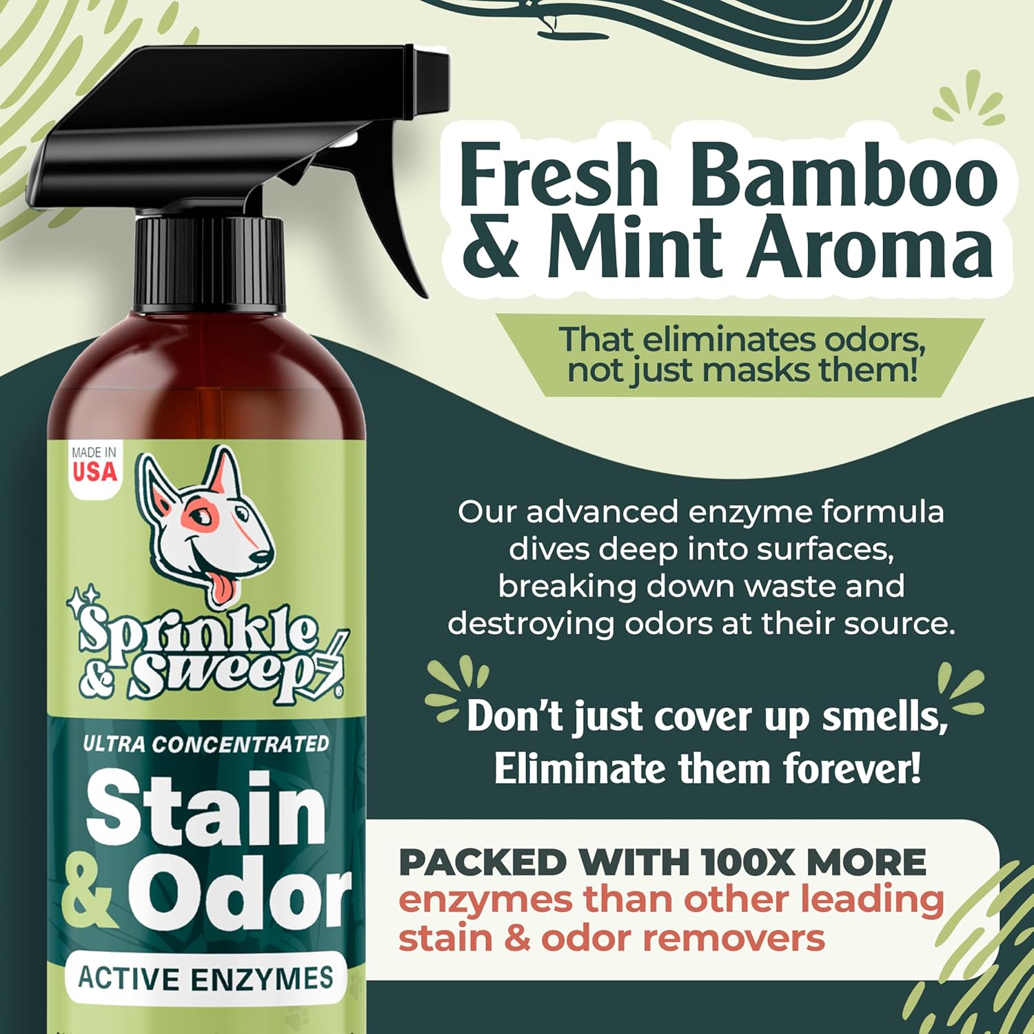 Sprinkle & Sweep Pet Stain and Odor Remover - Super Concentrated Pet Odor Eliminator - No Scrubbing