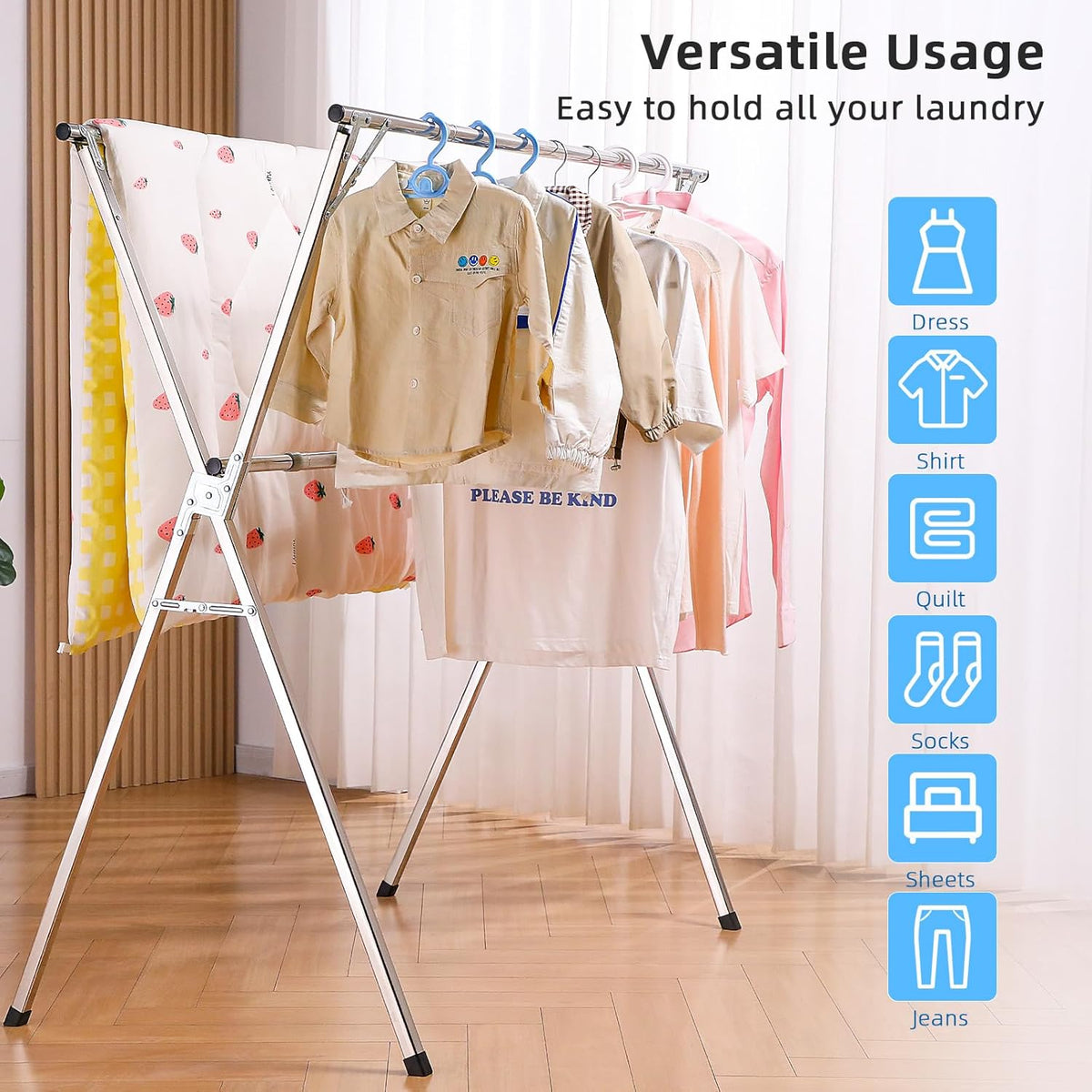 funest Drying Rack Clothing, 79 Inches Adjustble & Foldable Laundry Drying Rack, Heavy Duty