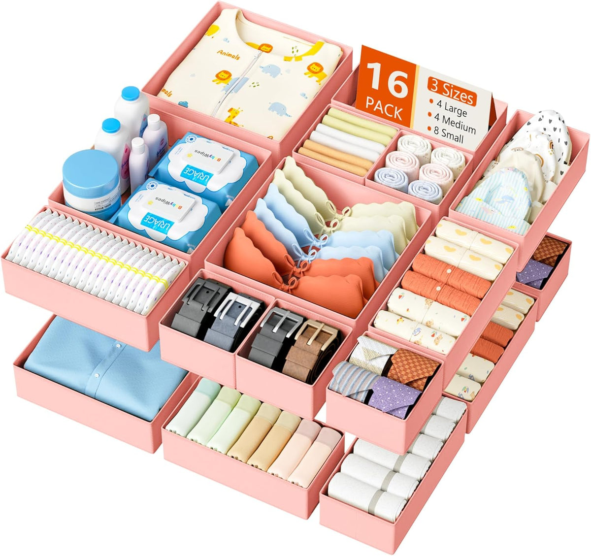 DIMJ Drawer Organizer Clothes - 16 Pack Baby Dresser Organizer for Nursery, Foldable Drawer