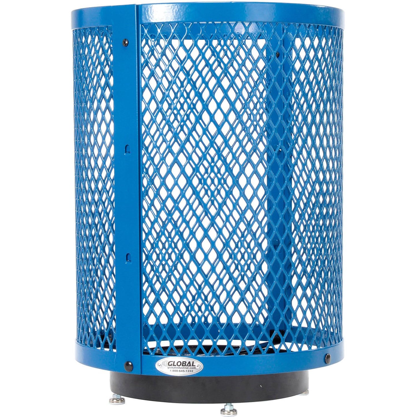 Global Industrial Outdoor Diamond Steel Trash Can with Rain Bonnet Lid, Raised Base and Plastic