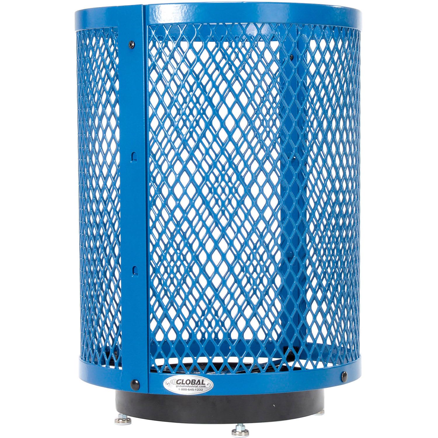 Global Industrial Outdoor Diamond Steel Trash Can with Rain Bonnet Lid, Raised Base and Plastic