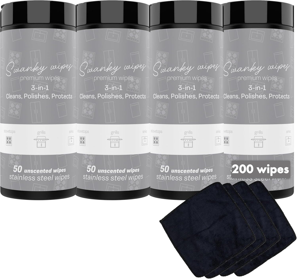 Swanky Stainless Steel Cleaner Wipes - Grime & Grease Remover Kitchen Cleaning Supplies - Clean &