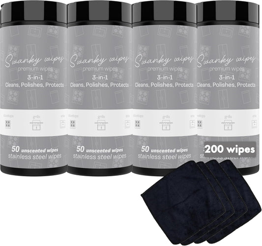 Swanky Stainless Steel Cleaner Wipes - Grime & Grease Remover Kitchen Cleaning Supplies - Clean &