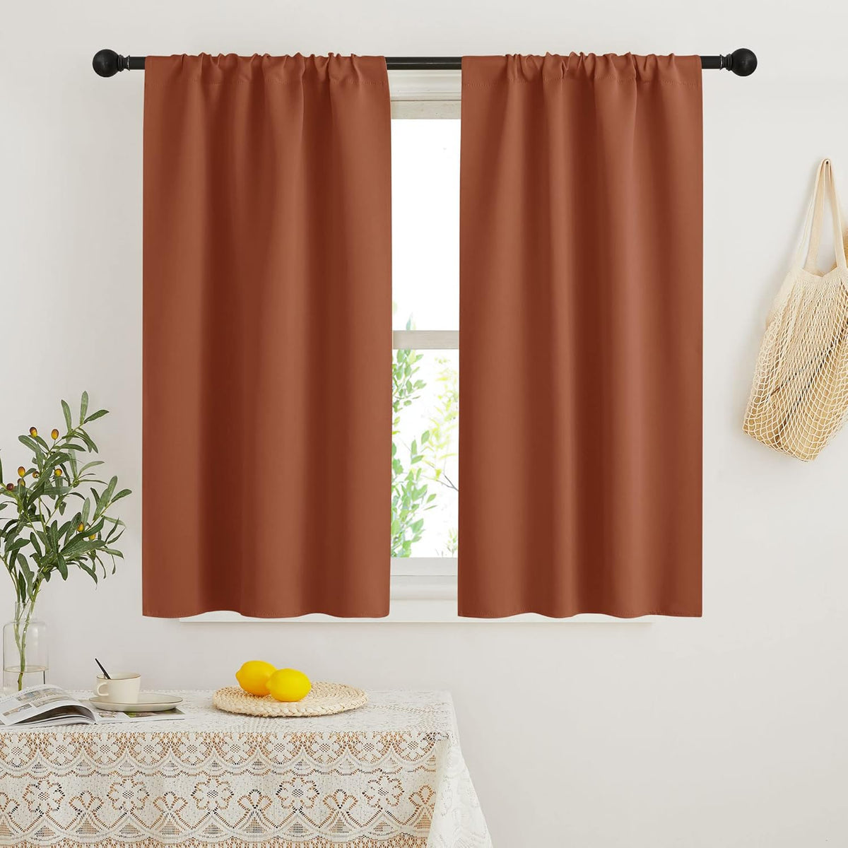 RYB HOME Orange Short Curtains Blackout, 45 inch Durable Cafe Curtains Room Darkening Window Drapes