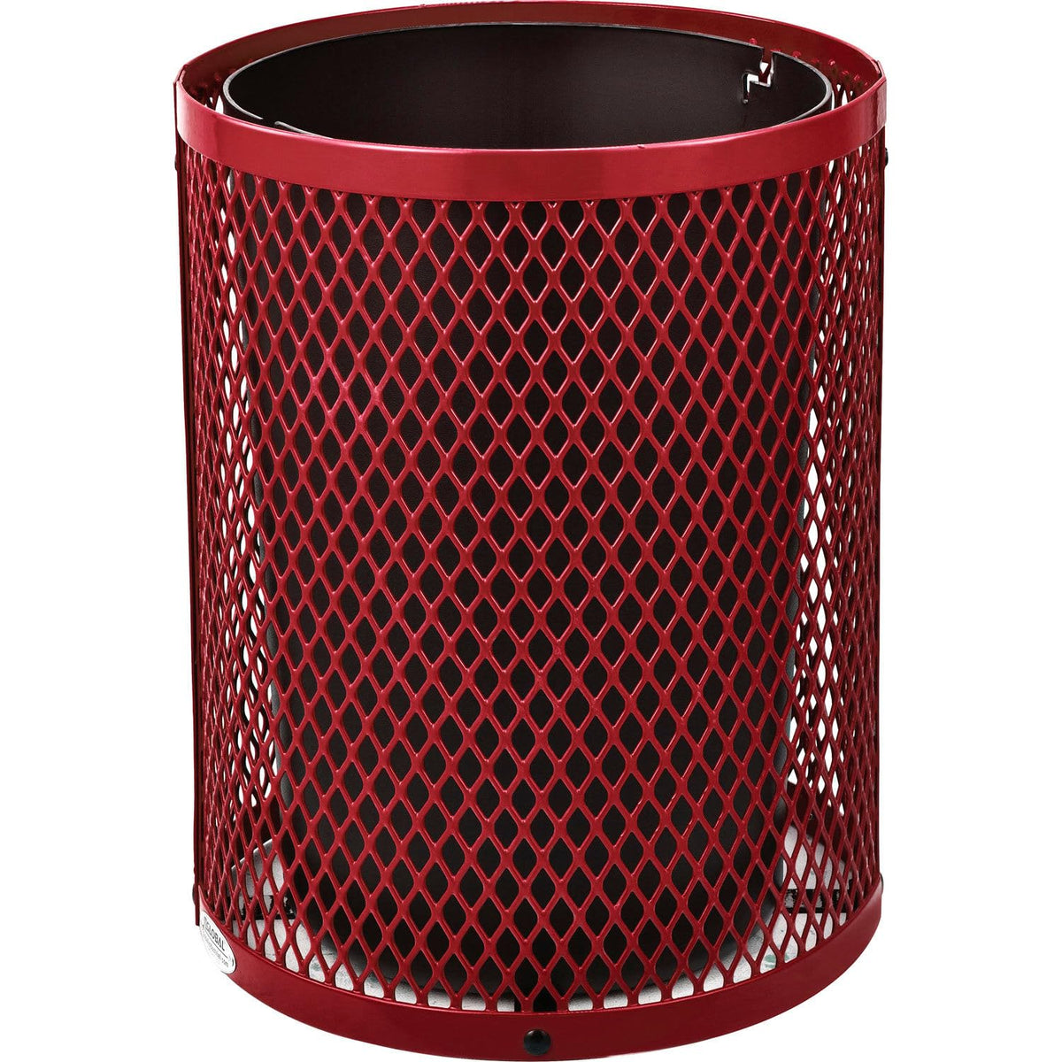 Global Industrial 36 Gallon Outdoor Steel Trash Can with Dome Lid and Raised Base, Plastic Liner