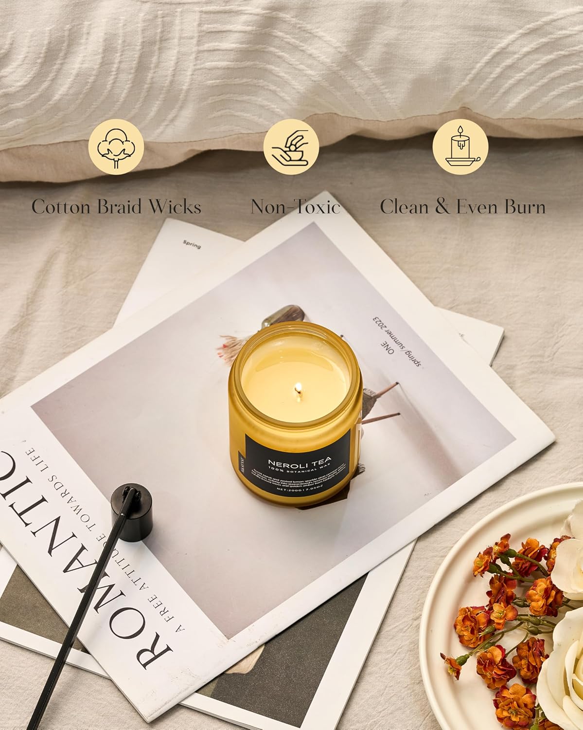 M&SENSE Neroli Tea Scented Candle, 7.05oz 50 Hours Long Lasting Burn 2 Wick Non Toxic Natural Soy
