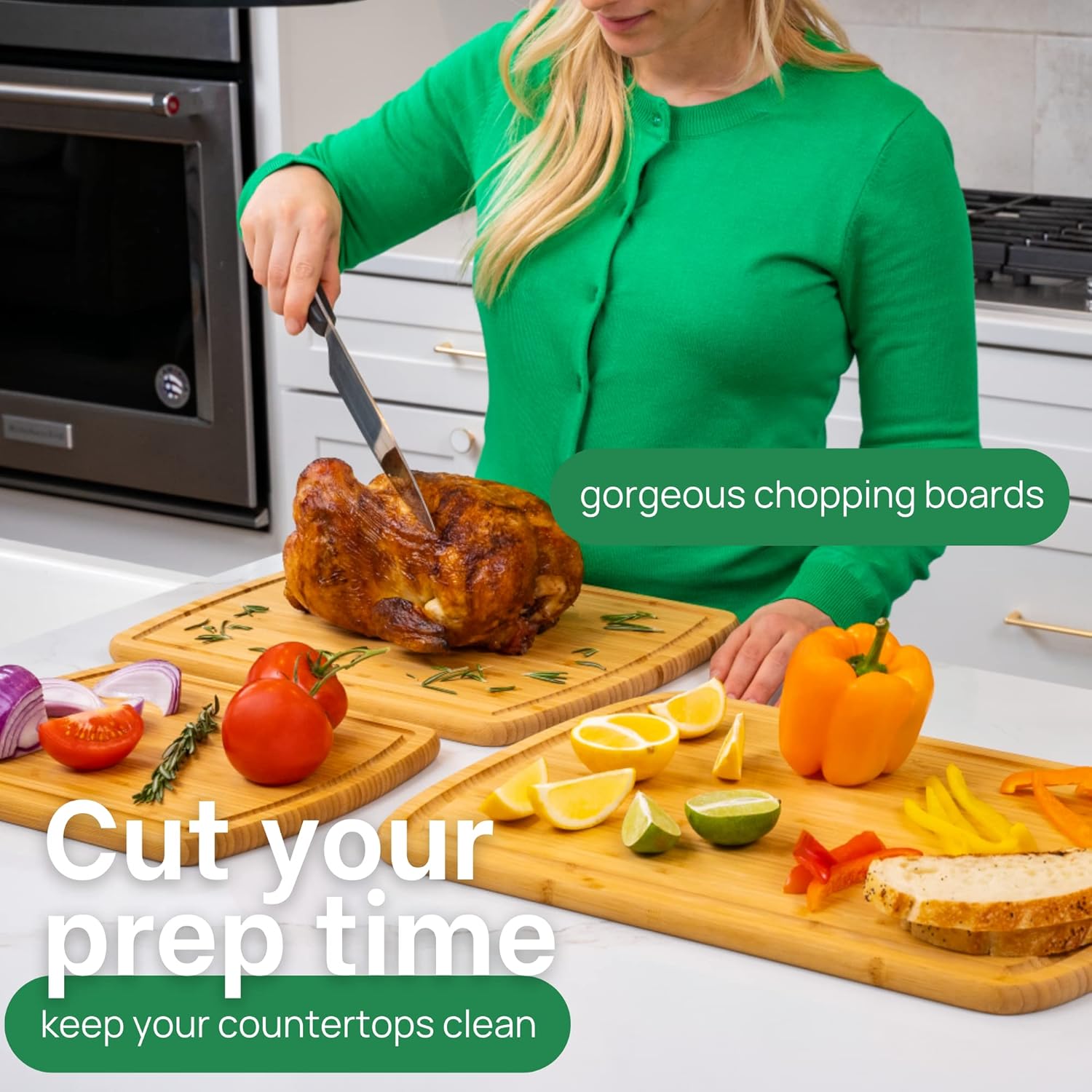 Wood Cutting Boards for Kitchen for Chopping Vegetables, Carving Meat, Slicing Bread and Serving