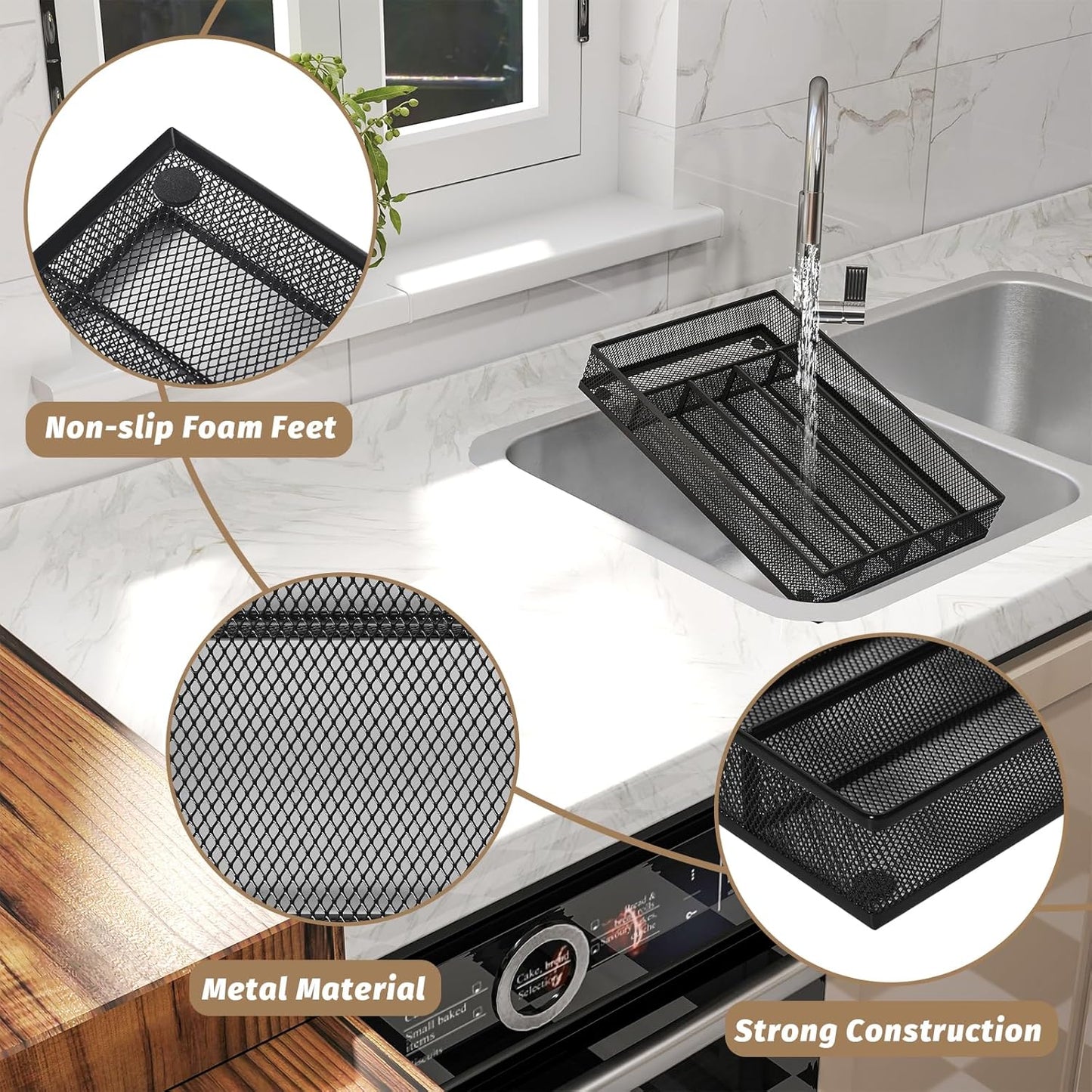 Silverware Organizer Metal Mesh, Small Drawer Organizer, Utensil Cutlery Tray for kitchen drawers