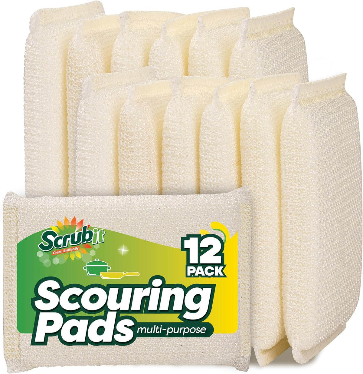 12 Pack Scrub Sponges Kitchen by SCRUBIT, Multi-Purpose Scouring Pads, Non-Scratch Cleaning Sponges