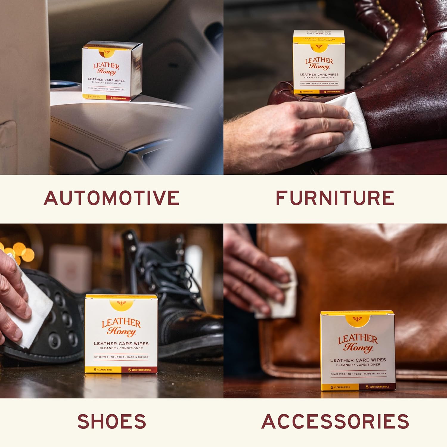 Leather Honey Leather Wipe Kit: Clean & Restore On-The-Go. For Any Color of Leather Couches, Car