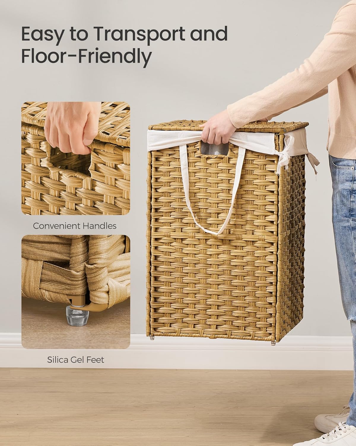 SONGMICS Laundry Hamper with Lid, 42.3 Gallon (160 L) Synthetic Rattan Clothes Laundry Basket with