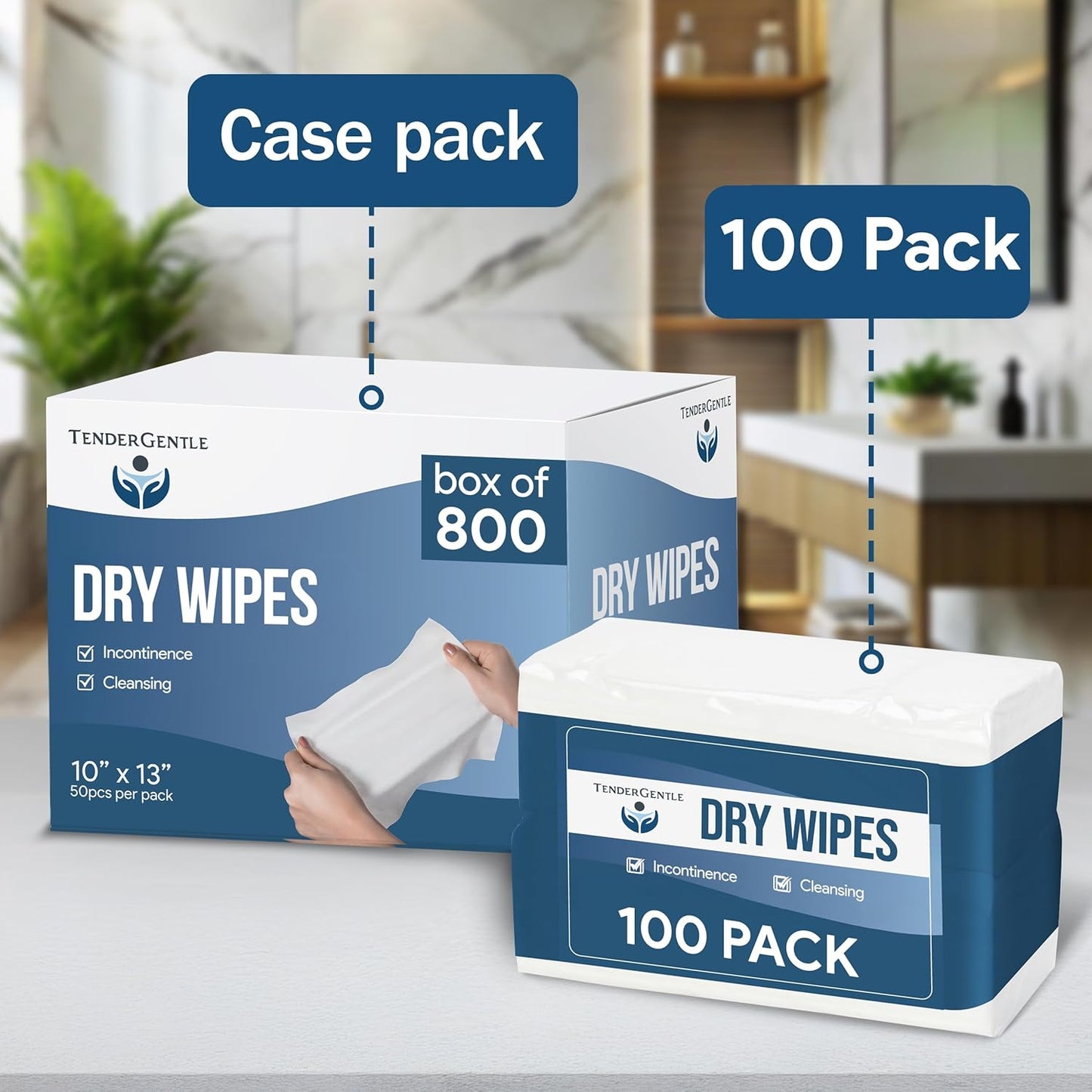 Dry Wipes for Adults - Case of 800 Unscented Disposable Washcloths - 10" x 13" Non Woven Wipes for