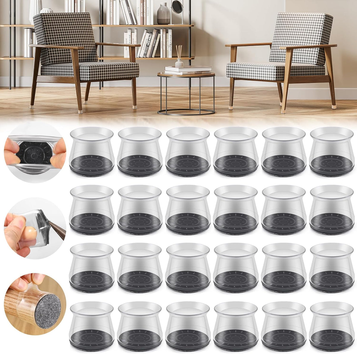 24PCS Upgraded Silicone Chair Leg Floor Protectors for Hardwood Floors, Furniture Sliders for Chair