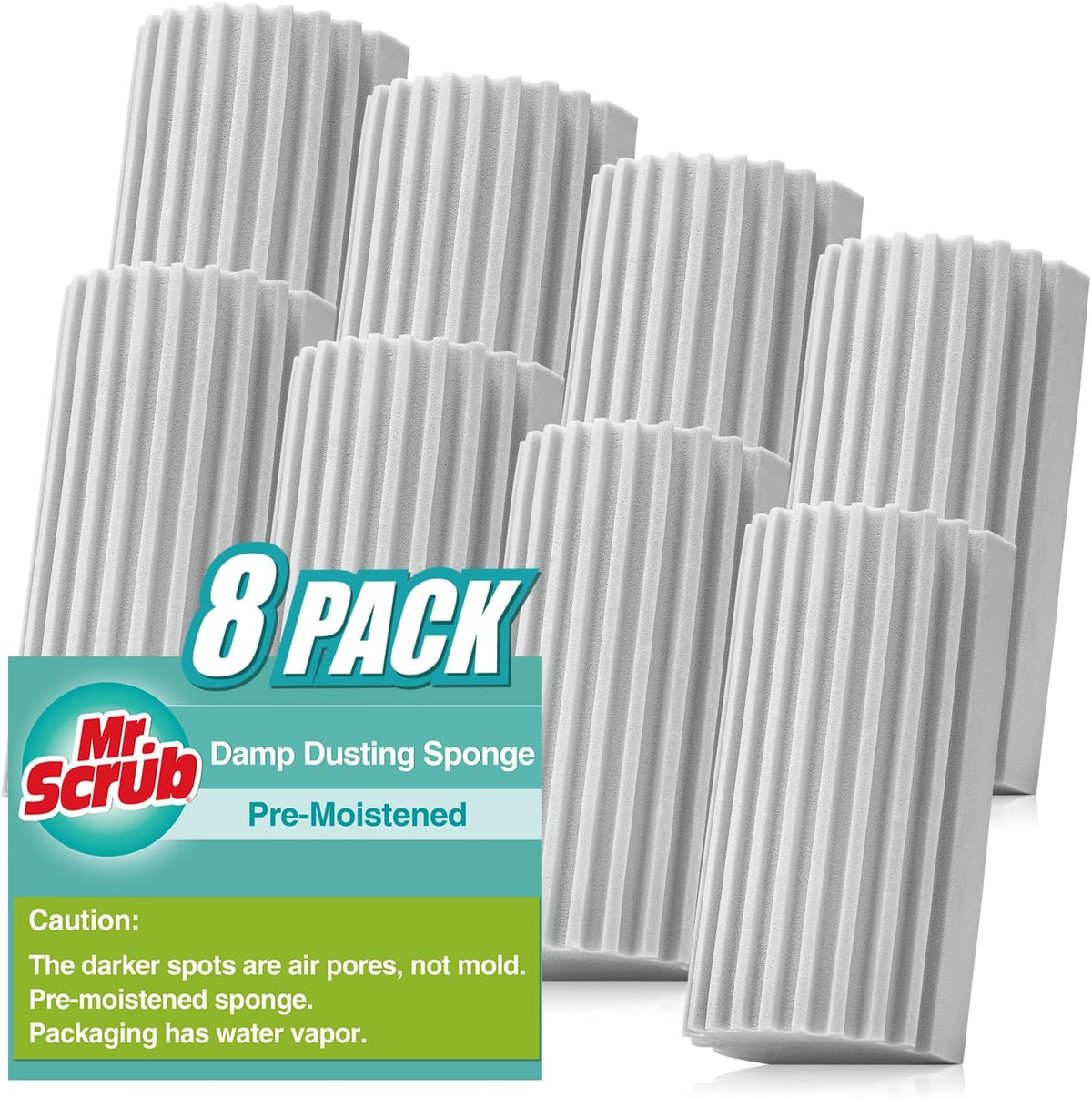 8 Pack Damp Dusting Sponge Duster, Grey Dust Cleaning Sponge, Reusable Household Cleaning Sponge