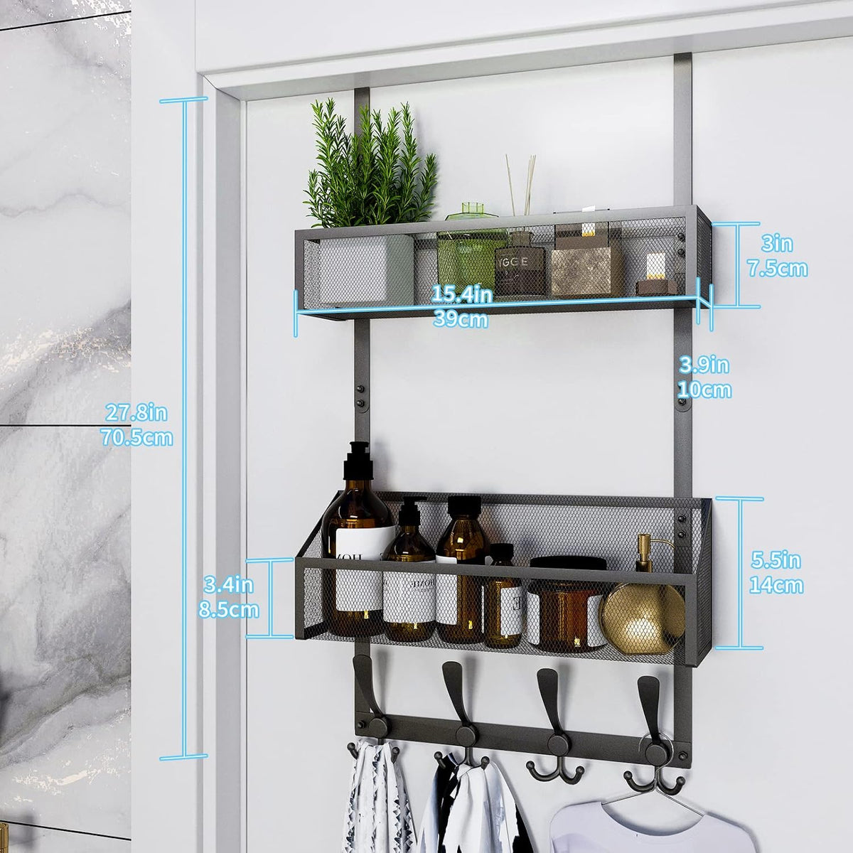 Over The Door Hooks Organizer, Coat Rack Over The Door Storage Hanger Towel Rack, Back of Door