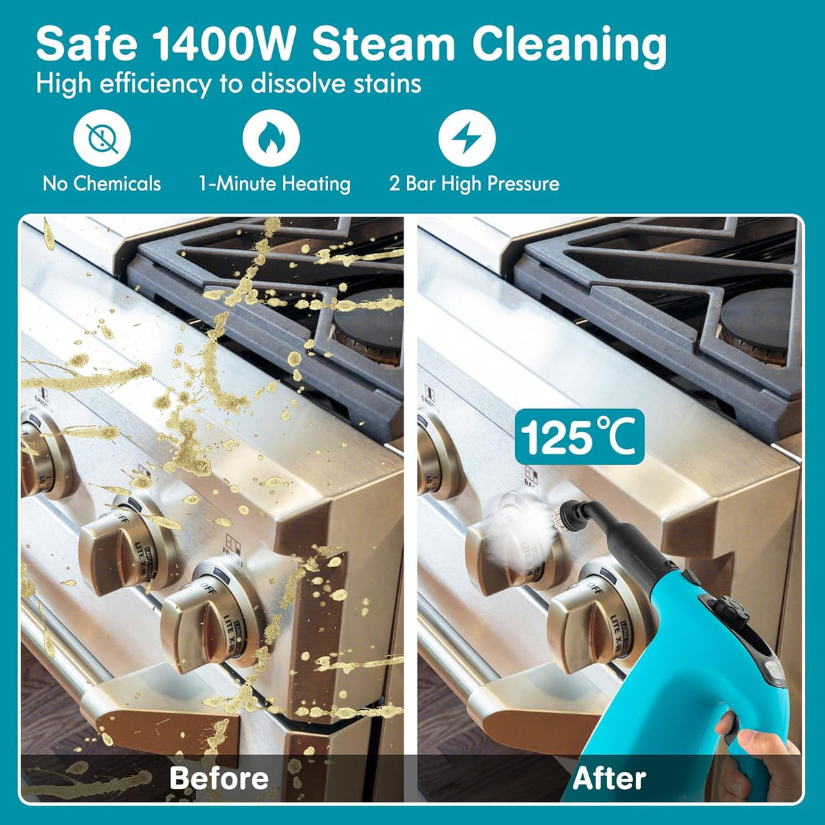 COSTWAY Handheld MultiPurpose Steam Cleaner with 17 Pieces, 350ml Large Capacity Steam Mop