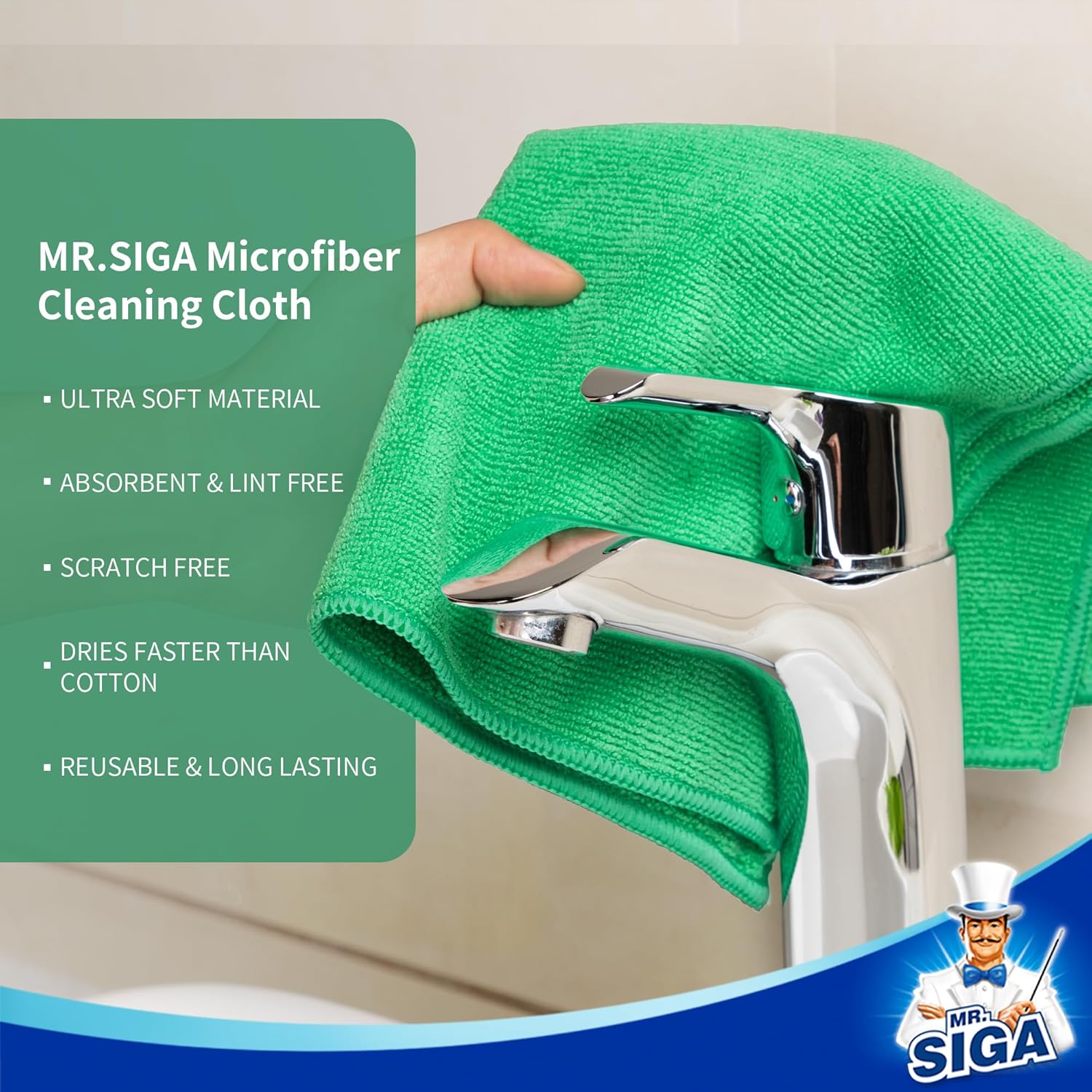 MR.SIGA Microfiber Cleaning Cloths, All-Purpose Microfiber Towels, Streak Free Cleaning Rags, Pack