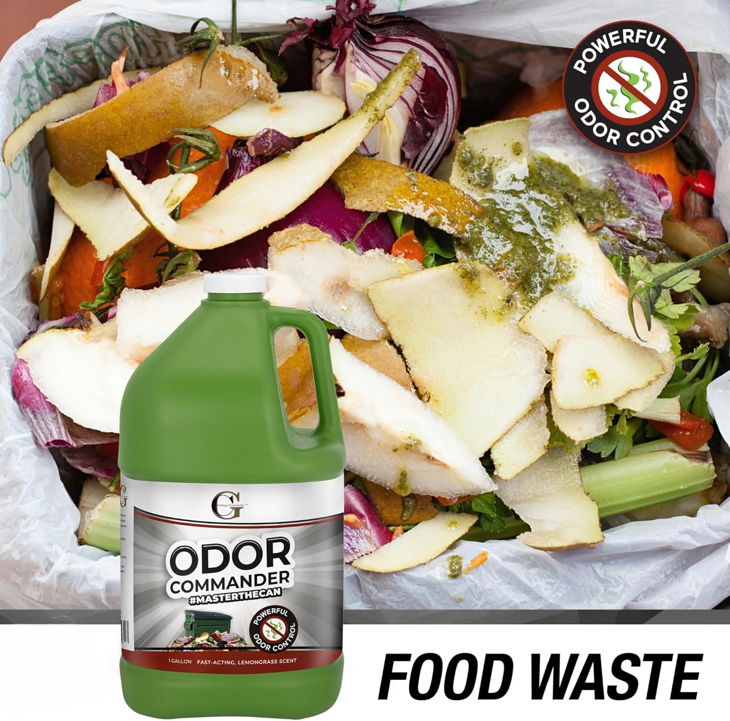 Garbage Commander Odor Commander, Odor Control Spray Bottle, 1 Gallon Refill, Lemongrass Scent
