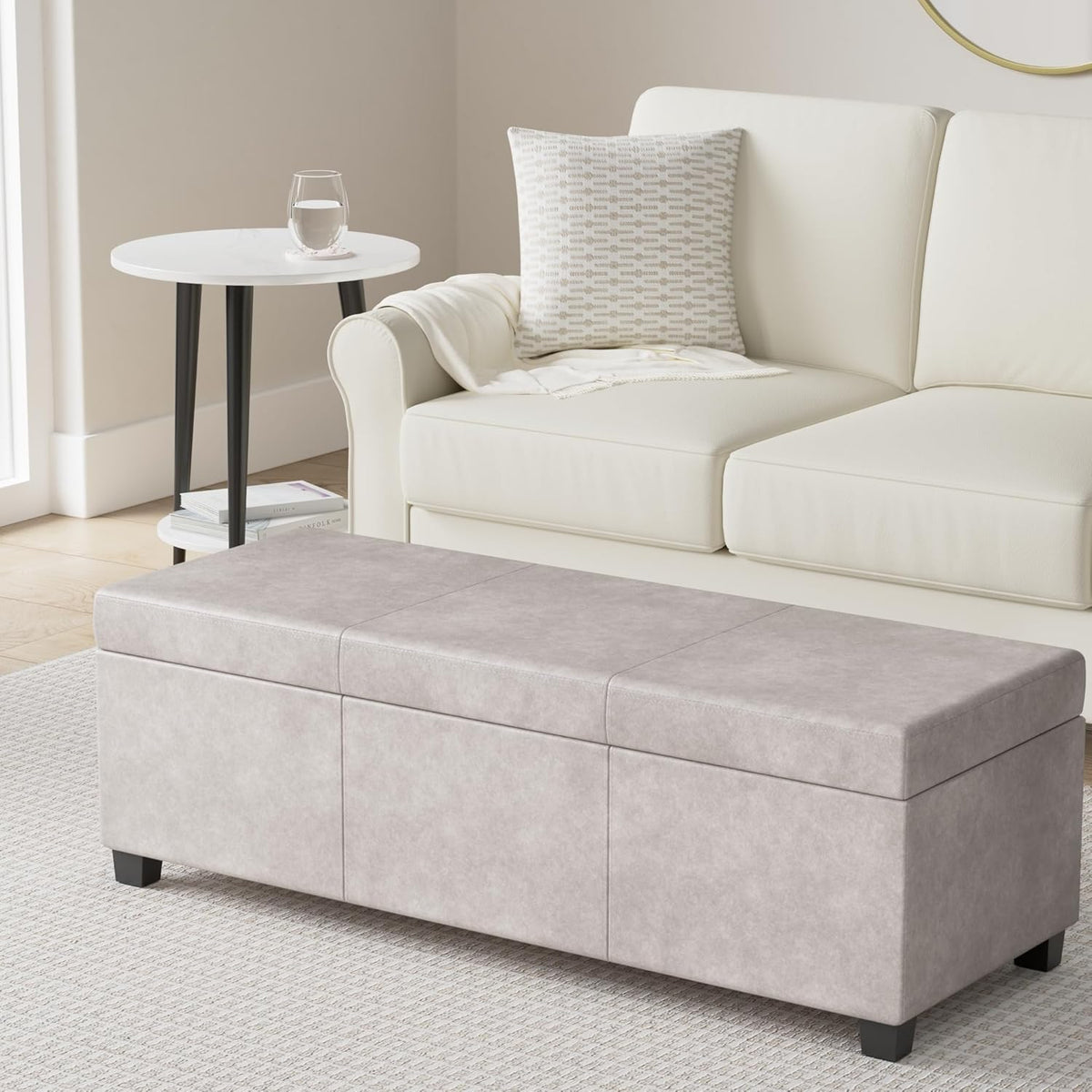 SIMPLIHOME Avalon 48 inch Wide Contemporary Rectangle Storage Ottoman Bench in Distressed Grey