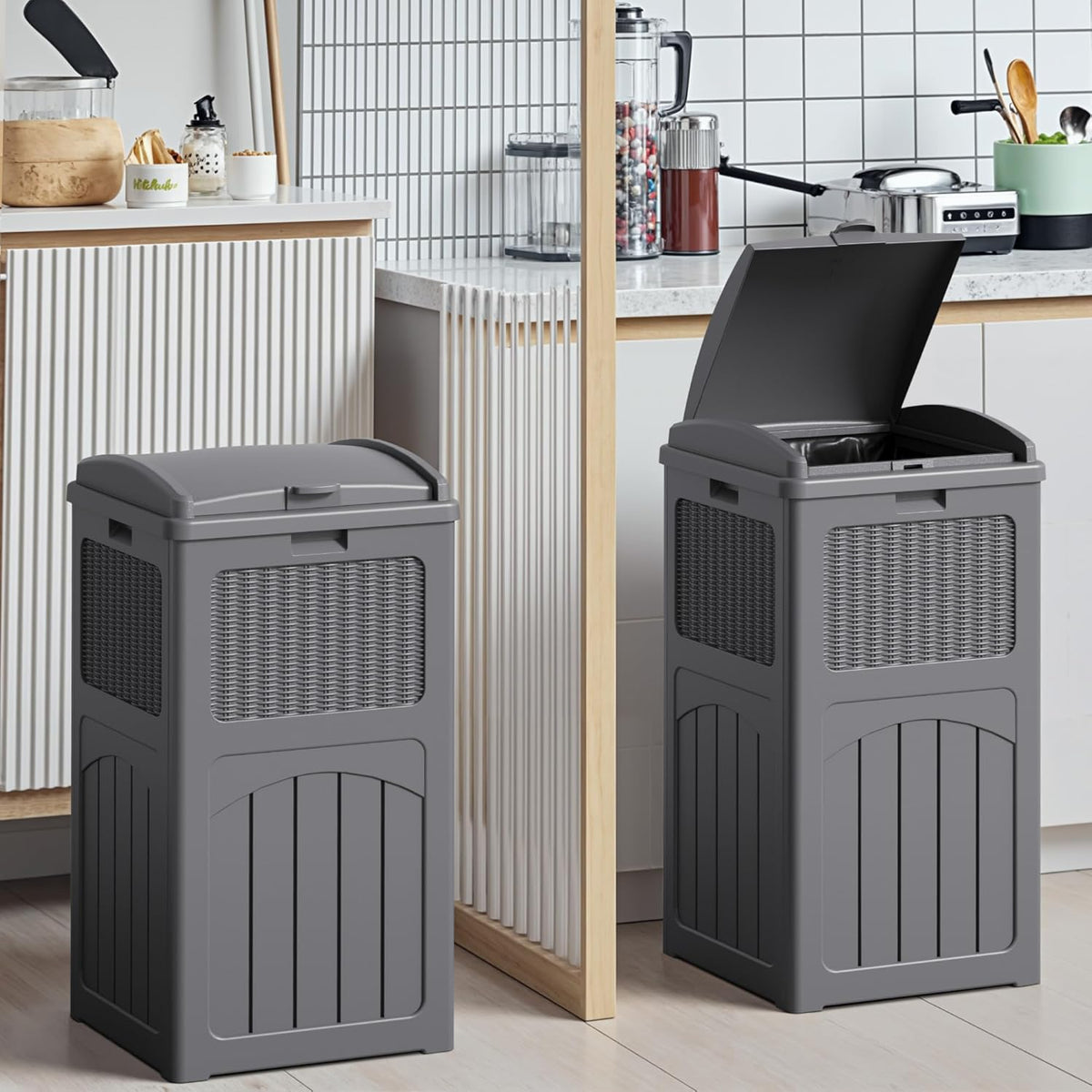 Devoko 33 Gallon Outdoor Trash Can with Dual Lid, Heavy Duty Waterproof Resin Garbage Bins Outside