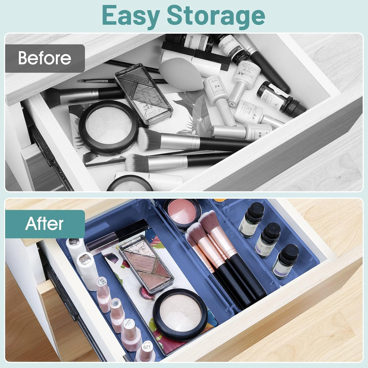 WOWBOX 25 PCS Plastic Drawer Organizer Set, 4 Sizes Desk Drawer Divider Organizers and Storage Bins