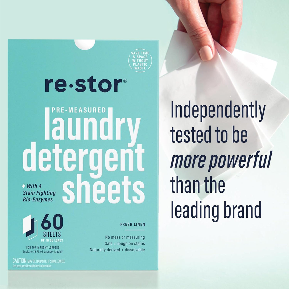 restor Laundry Detergent Sheets Fresh Linen 60 Loads | Eco Friendly Plastic Free Travel Laundry