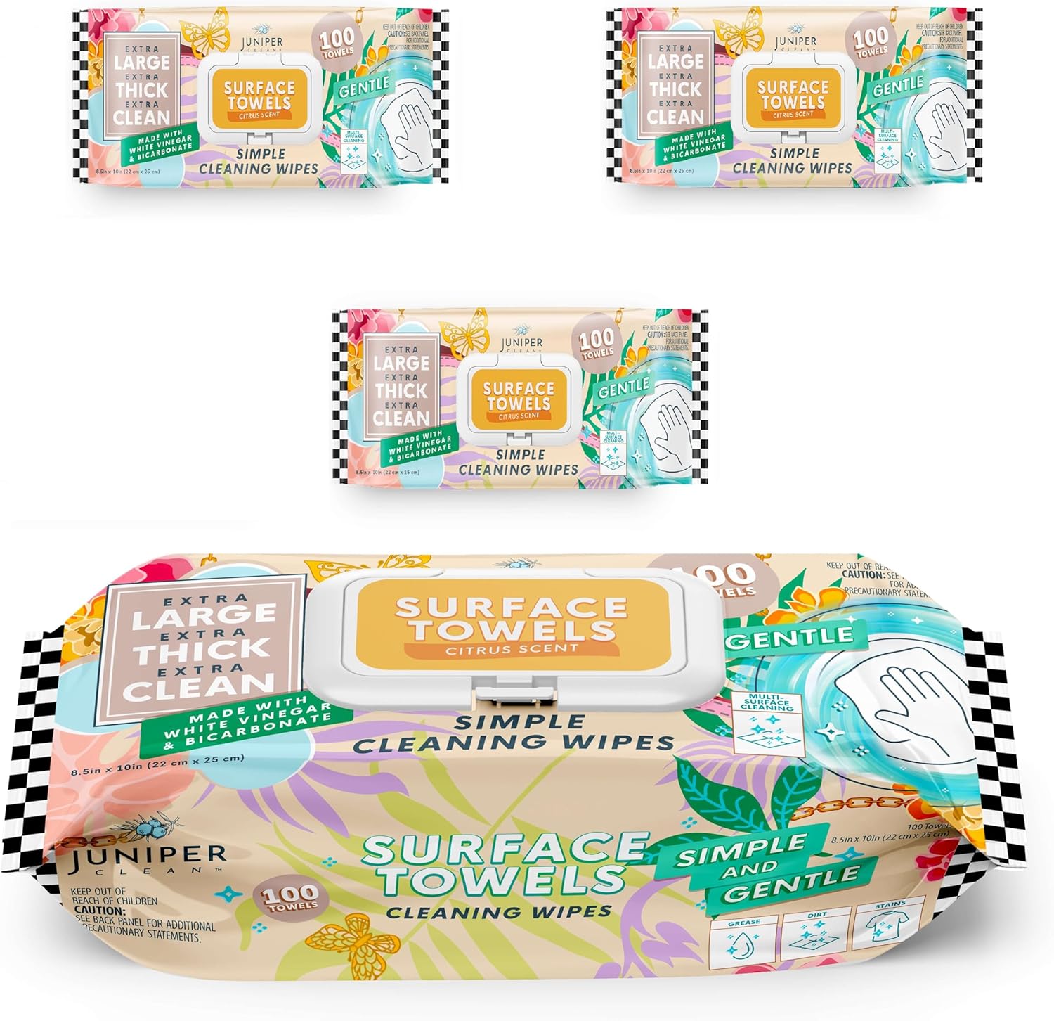 3 Packs Surface Cleaning Wipes Bleach Free, Thick & Large Dispose, All-Purpose Cleaner for