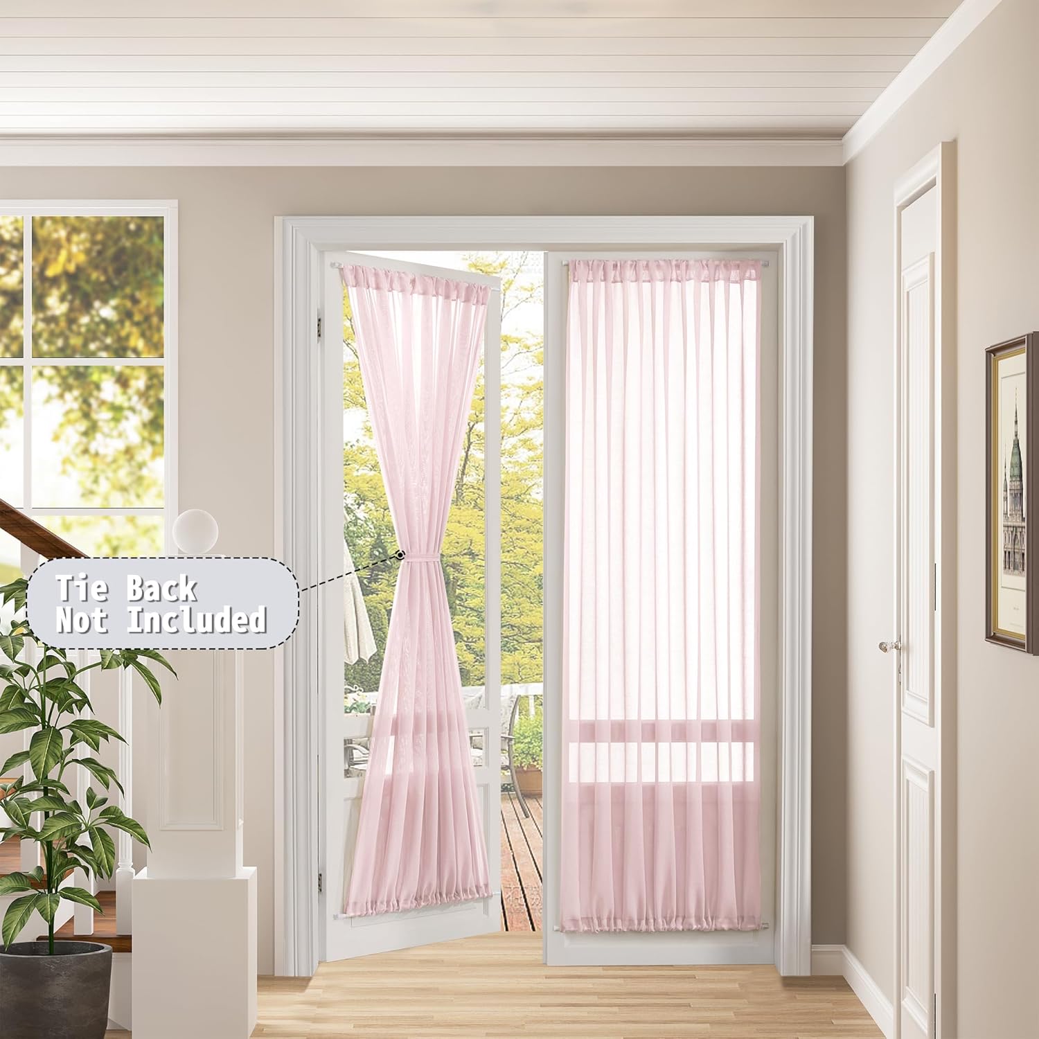 Tollpiz Sheer Door Curtains Closet Linen Textured Curtains Sheer Doorway Light Filtering Voile Rod