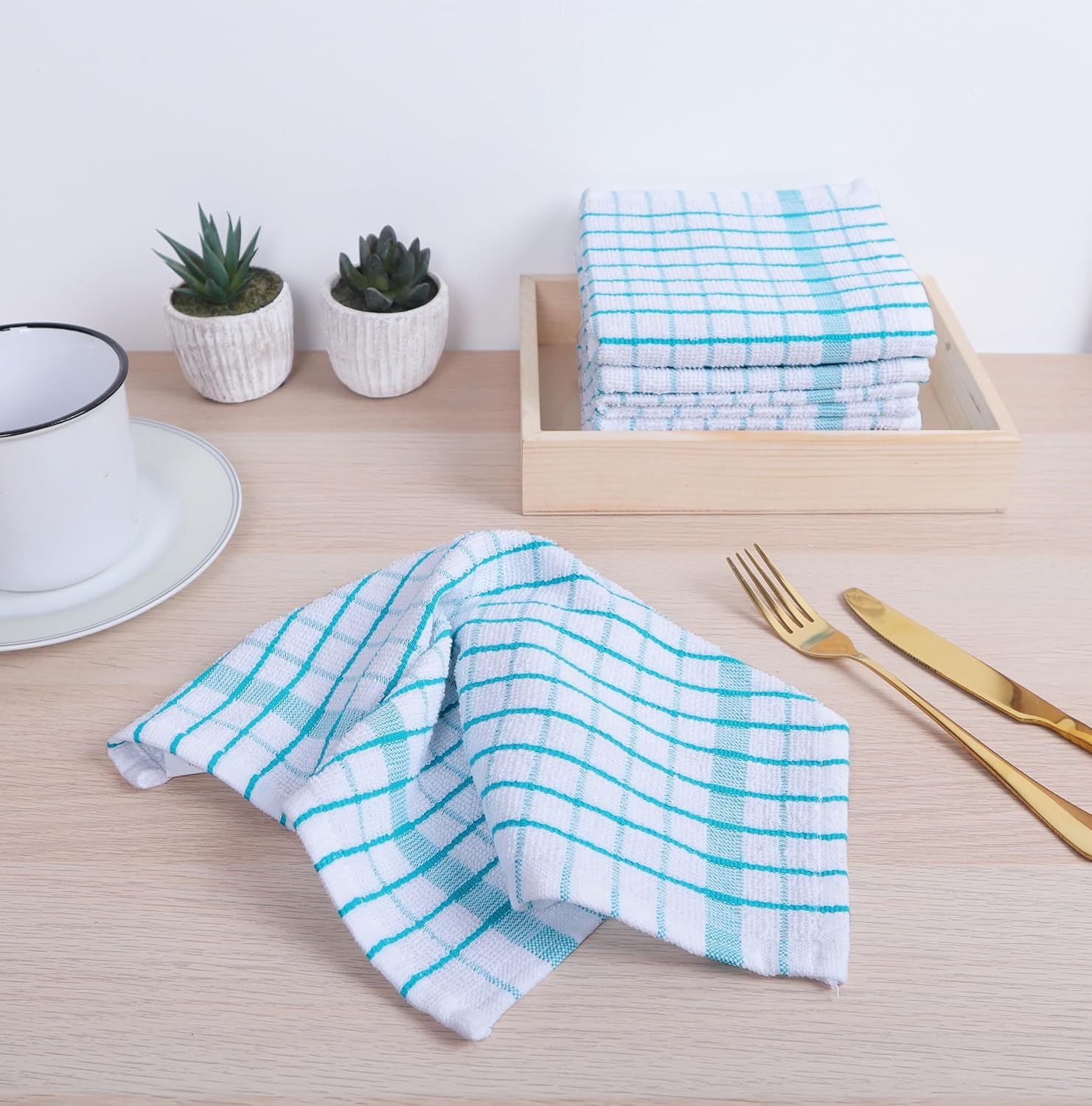 AMOUR INFINI Kitchen Dish Cloths Set of 8 - Ultra Soft, Highly Absorbent, Quick-Drying Terry Cotton