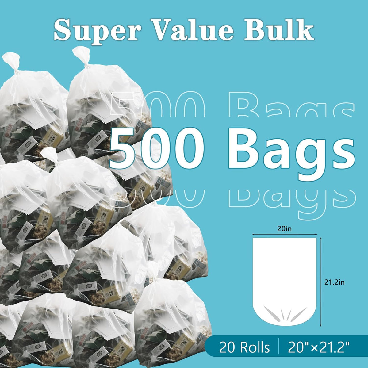 500 Count 5 Gallon Trash Bags, Strong Small Garbage Bags, Bathroom Trash Can Bin Liners, 4-6 Gallon