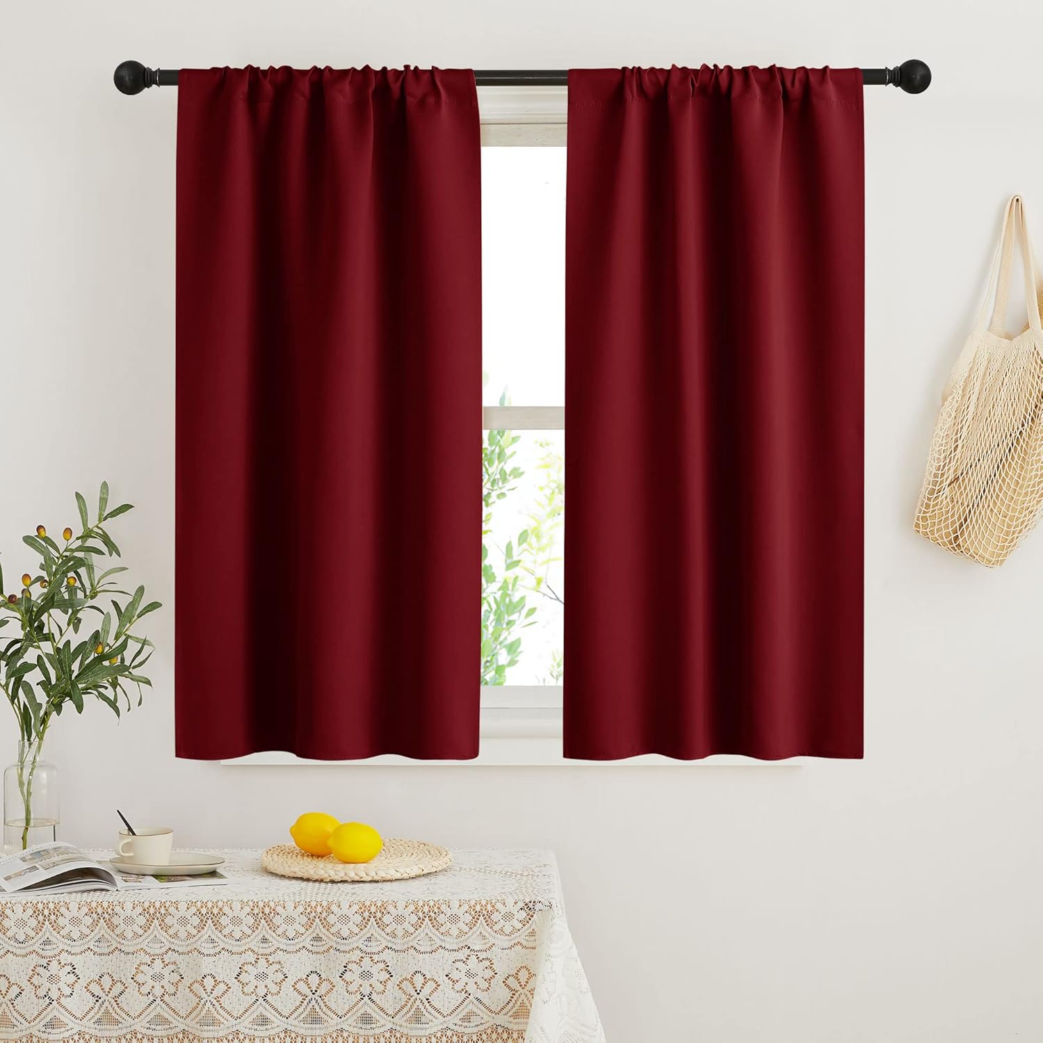 RYB HOME Kitchen Curtains 45 inch Length 2 Panels Set, Privacy Assured Drapes Room Darkening Small