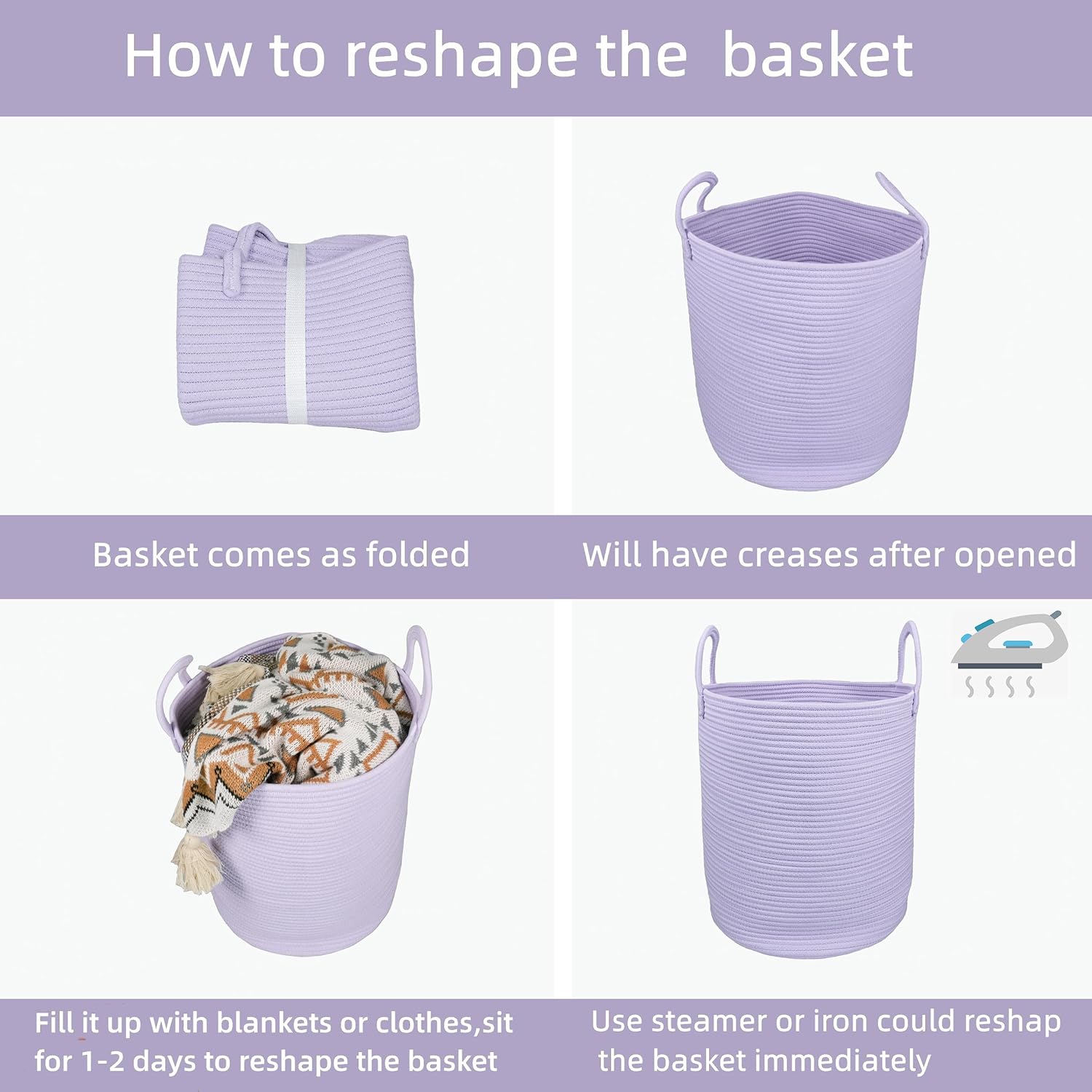 Rope Laundry Basket Hamper for Clothes Woven Storage Basket for Living Room Bedroom Boho Tall Rope