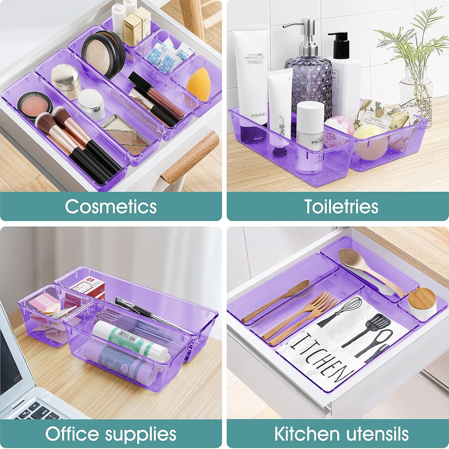 WOWBOX 25 PCS Plastic Drawer Organizer Set, Desk Drawer Divider Organizers and Storage Bins for