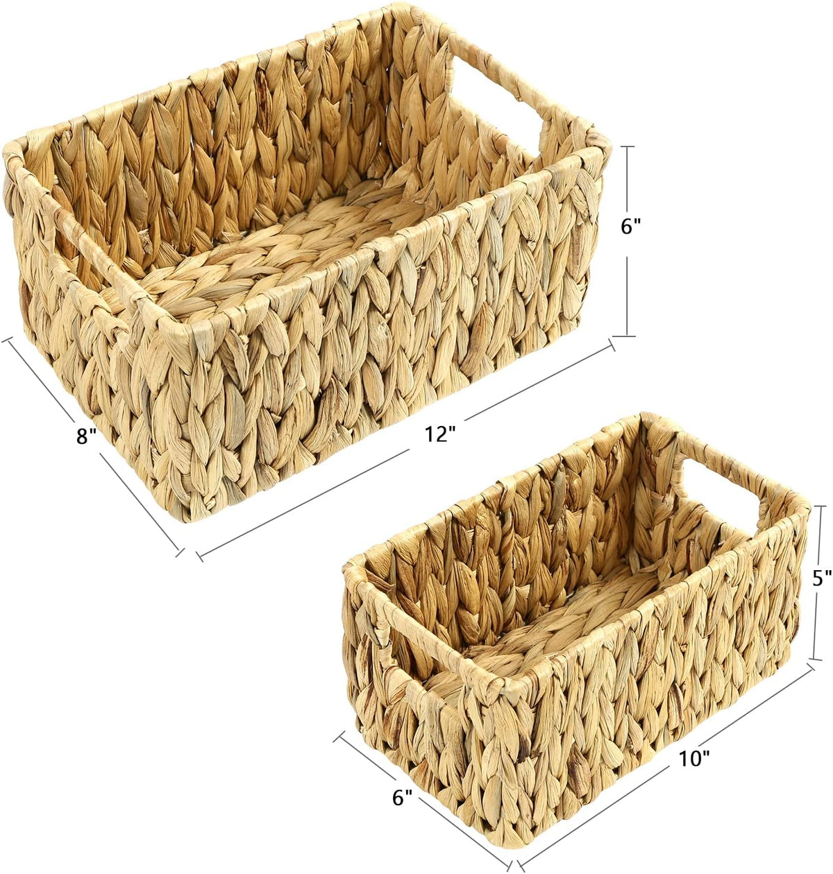 HOONEX Water Hyacinth Storage Baskets, Wicker Baskets for Storage, Hand Woven Baskets with Carry