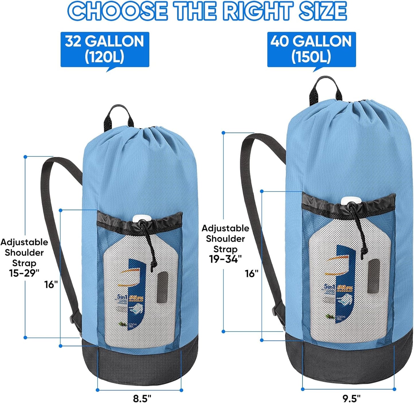 BALEINE 150L Laundry Bag Backpack, 900D Oxford Fabric Large Travel Laundry Bags with Shoulder