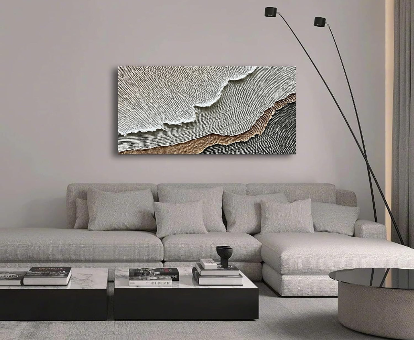 NANKAI Thick Texture Abstract Oil Painting Hand-Painted Beach Wave Landscape Oil Painting Family