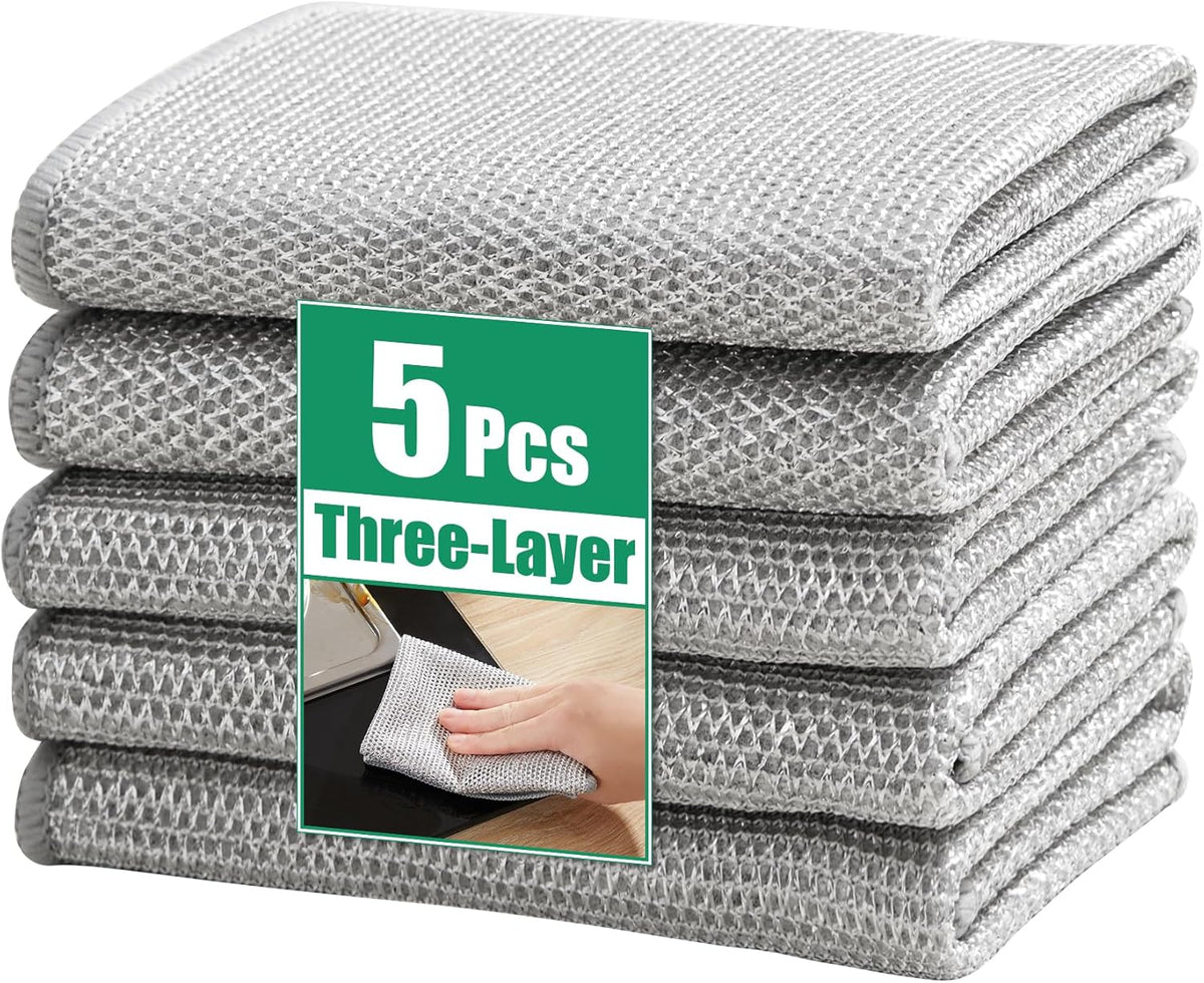 JOYMOOP Multipurpose Non-Scratch Silver Fiber Dishwashing Cloths, Reusable Cleaning Rags, Scrubbing