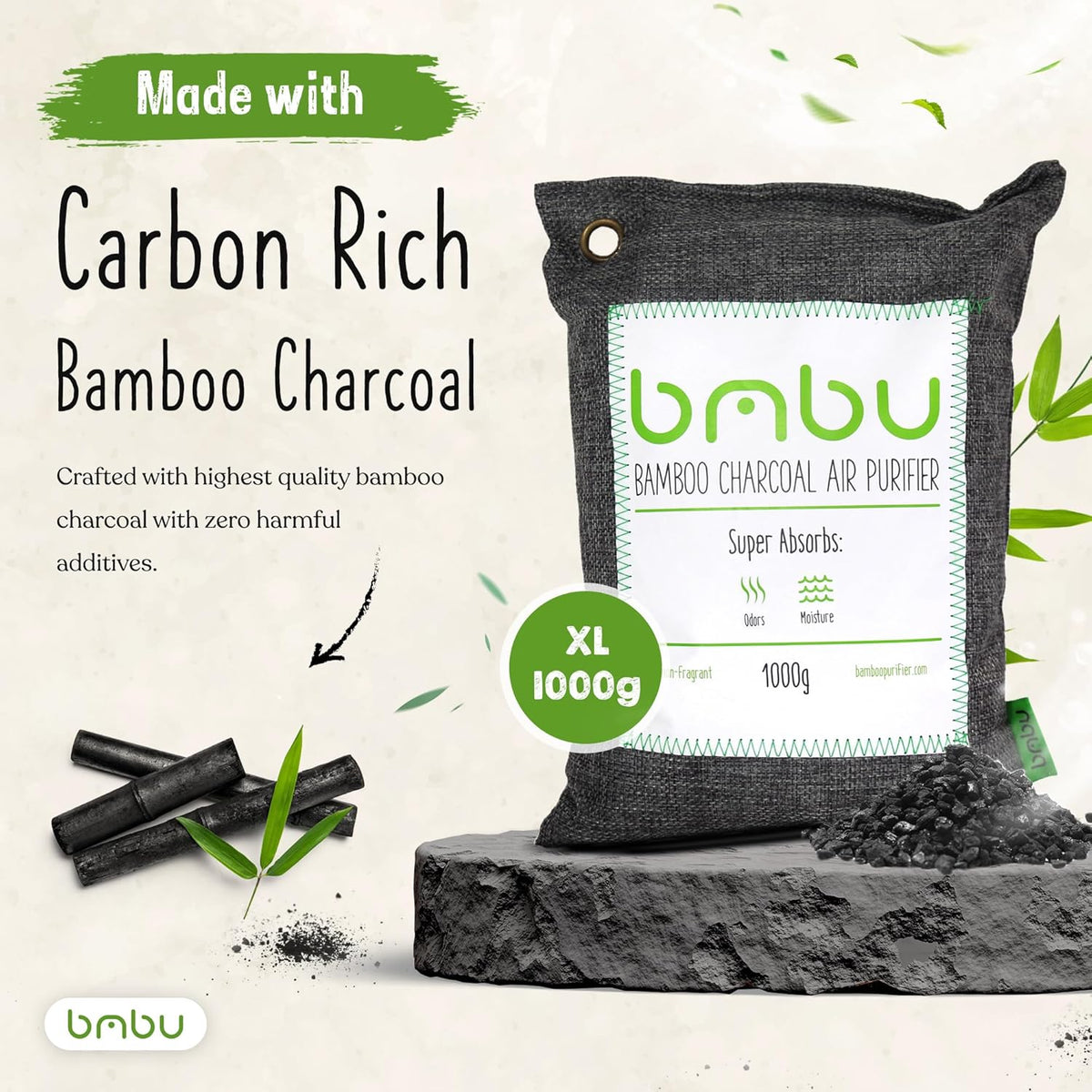 1000g Large Bamboo Charcoal Air Purifier Bag - Car Deodorizer Freshener - Remove Odor and Control